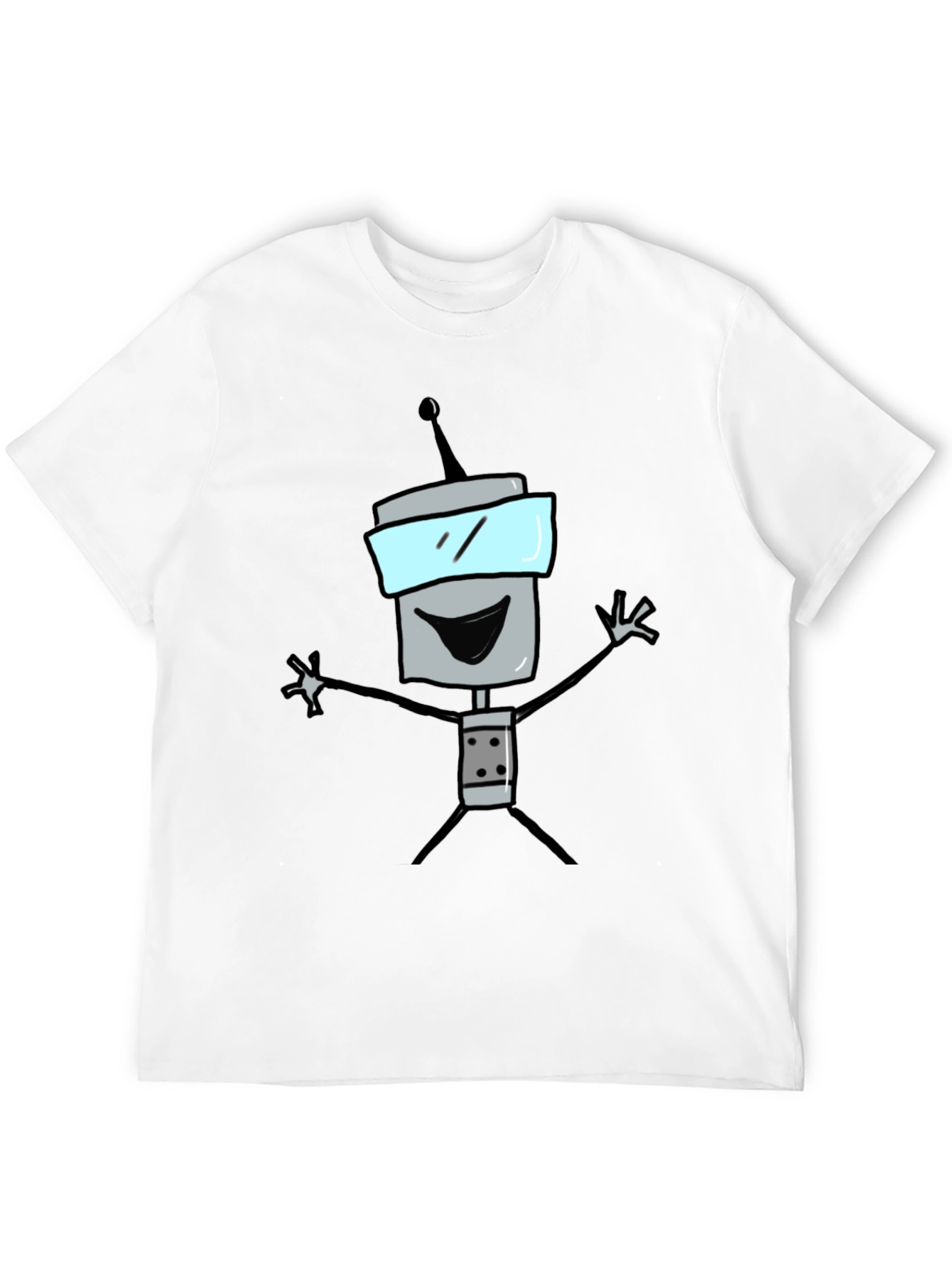 Fun Robot Graphic Tee - Black Cotton T-Shirt