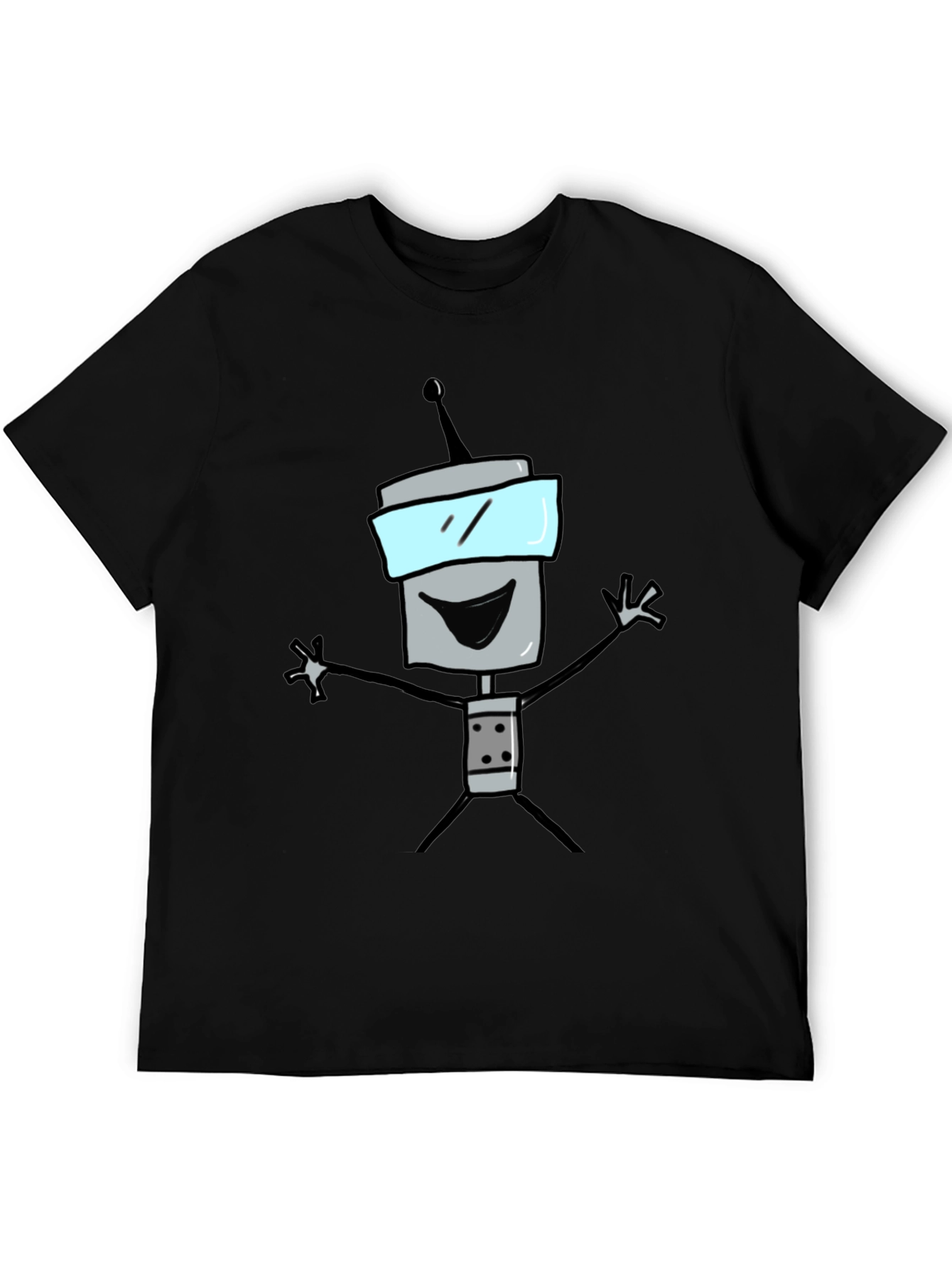 Fun Robot Graphic Tee - Black Cotton T-Shirt