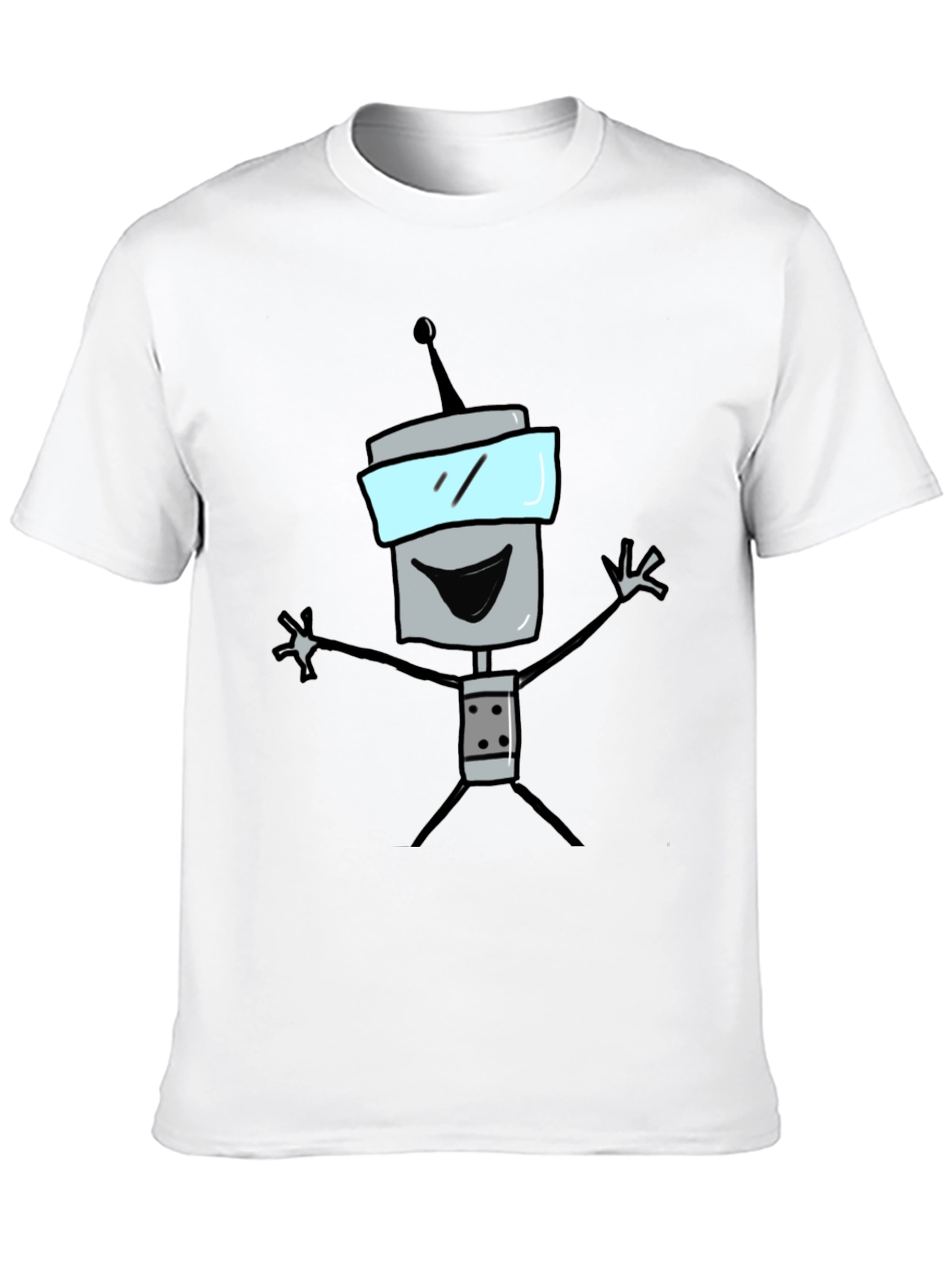 Fun Robot Graphic Tee - Black Cotton T-Shirt