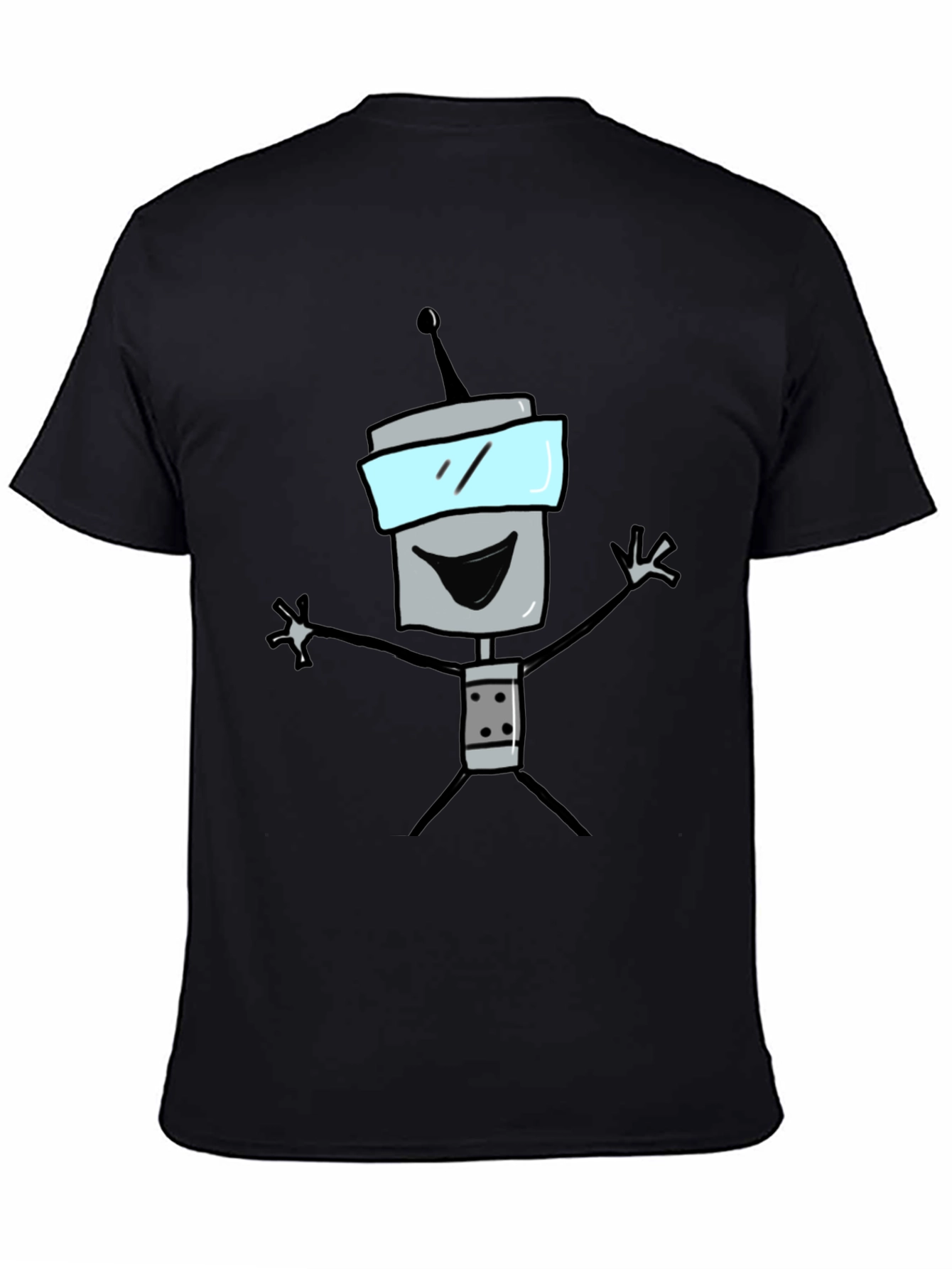 Fun Robot Graphic Tee - Black Cotton T-Shirt