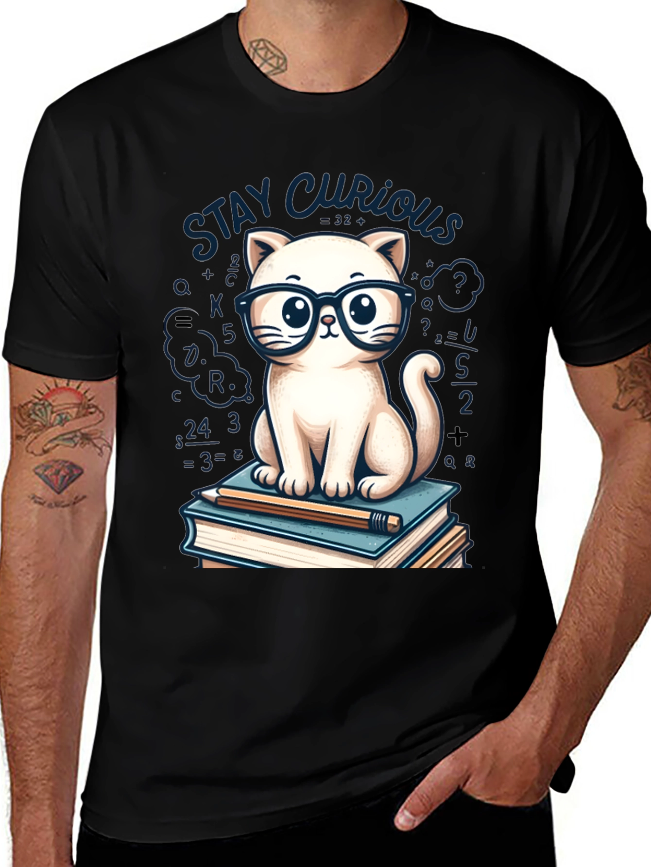 Stay Curious Cat Graphic Tee - Black
