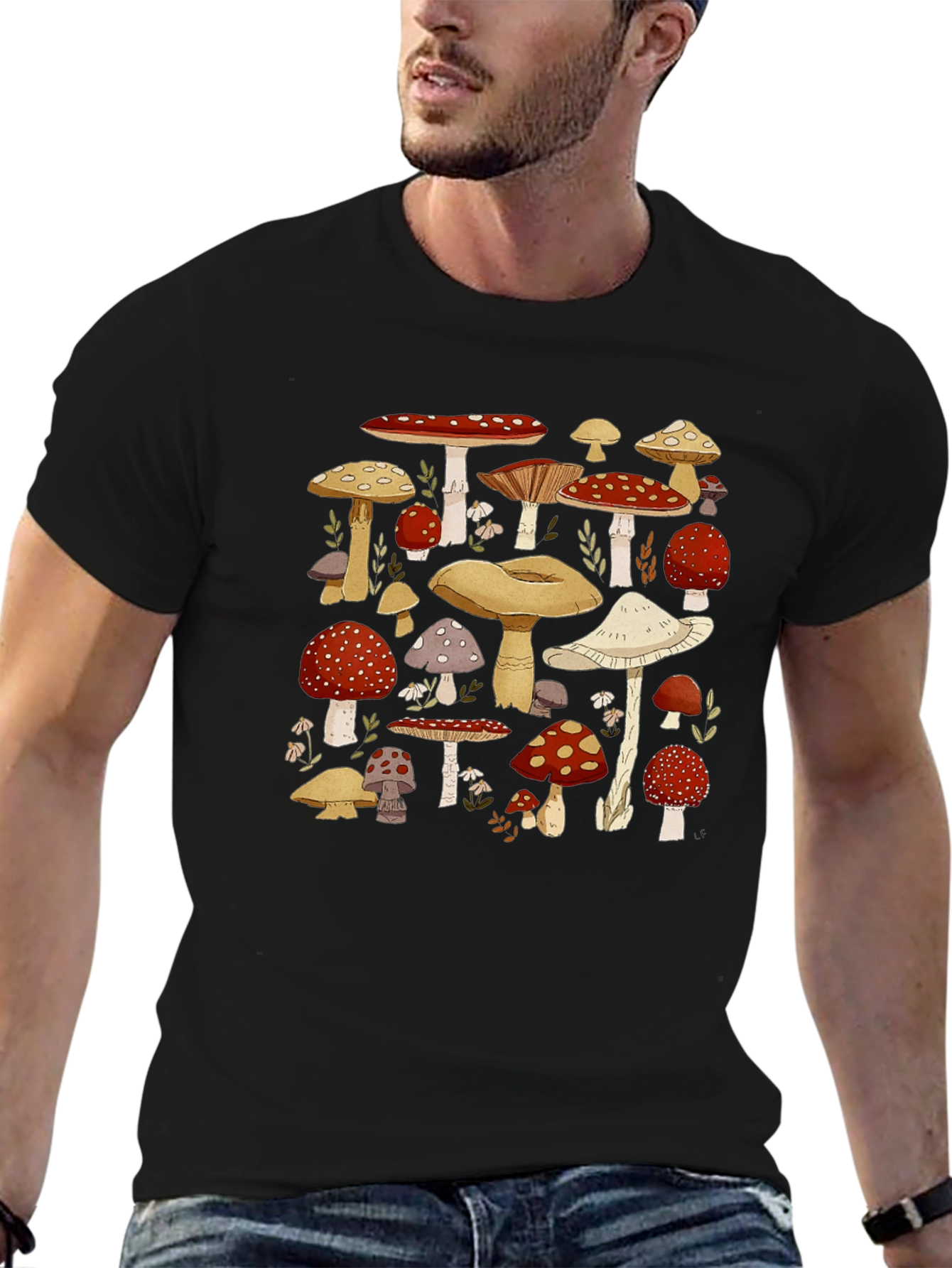 Mushroom Print T-Shirt - Whimsical Graphic Tee