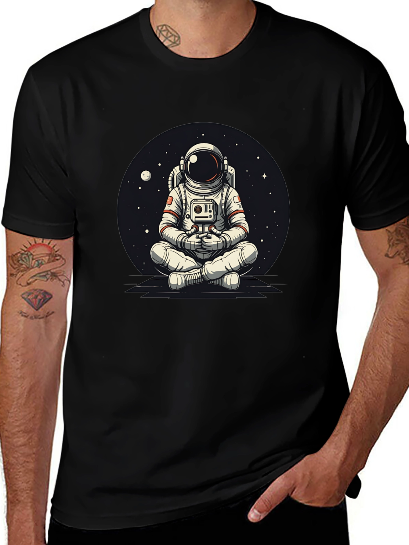 Meditating Astronaut Graphic Tee - Cool Space Design
