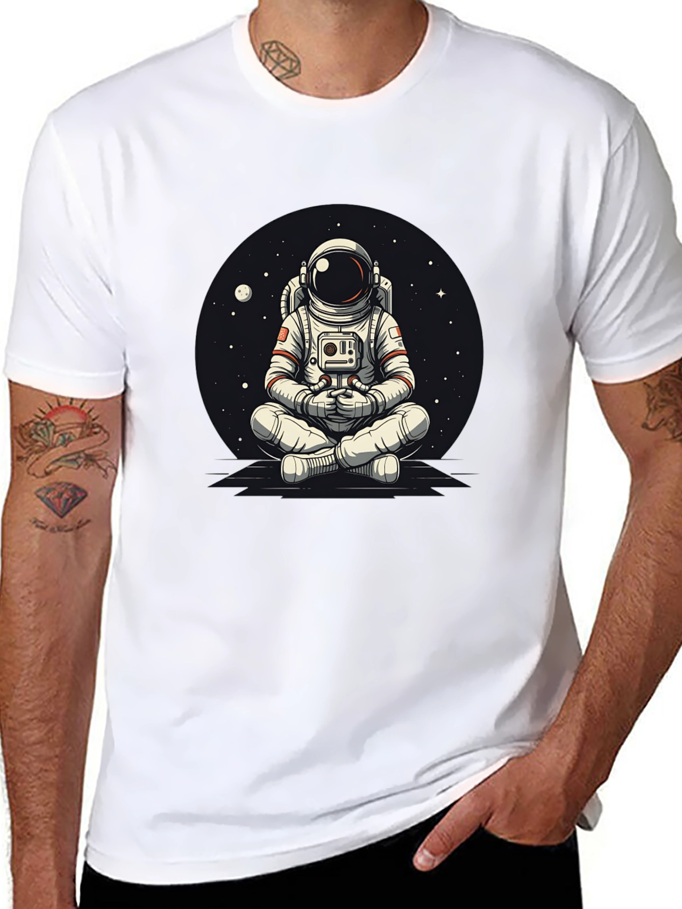 Meditating Astronaut Graphic Tee - Cool Space Design