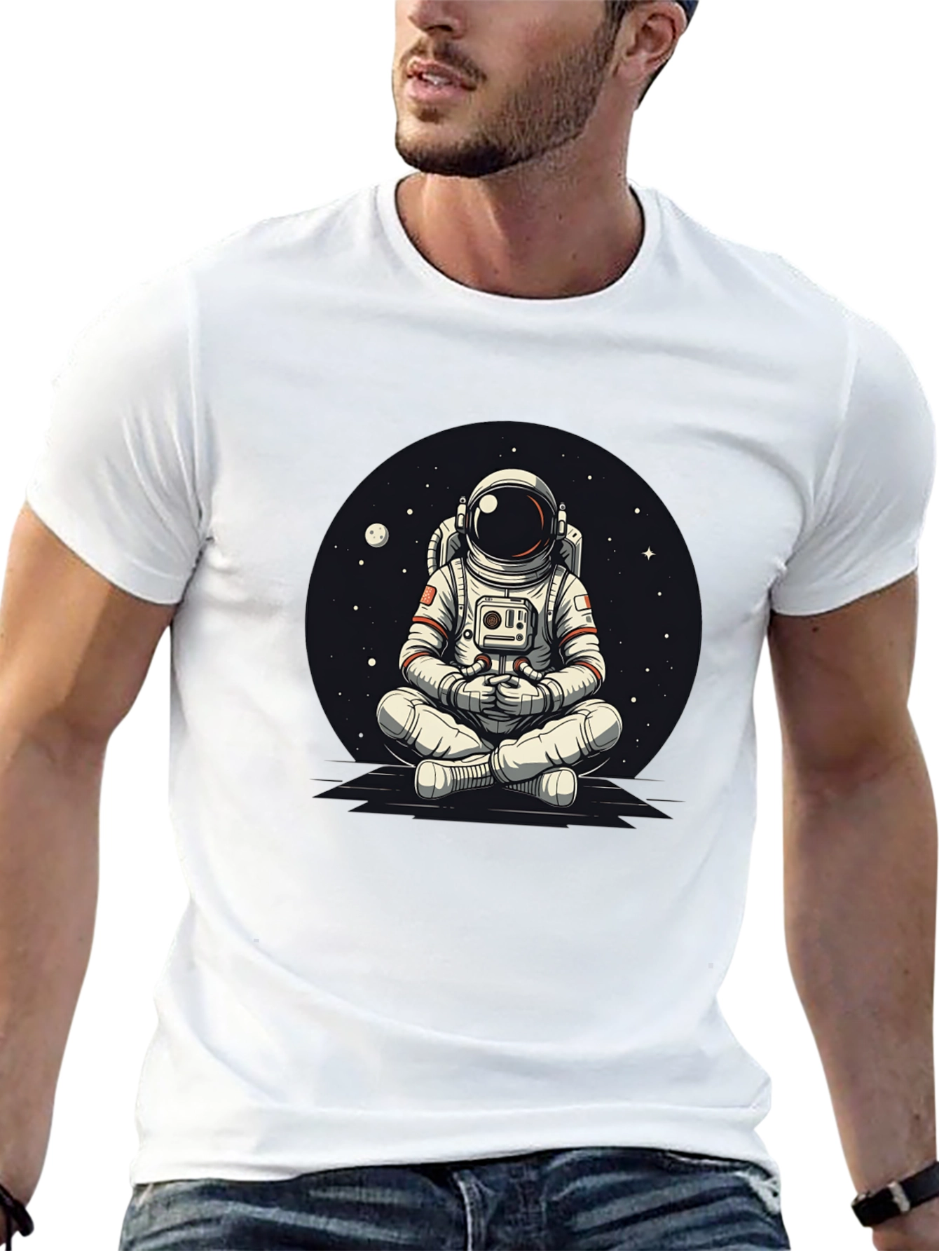 Meditating Astronaut Graphic Tee - Cool Space Design