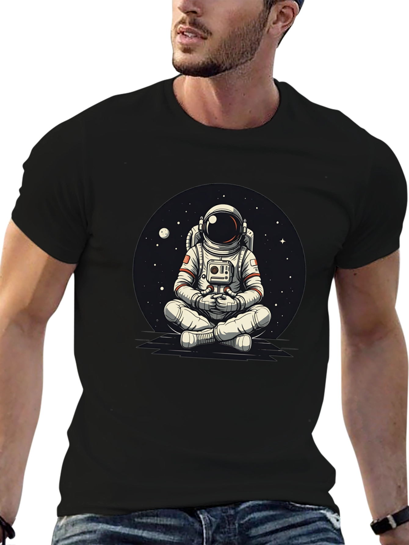 Meditating Astronaut Graphic Tee - Cool Space Design