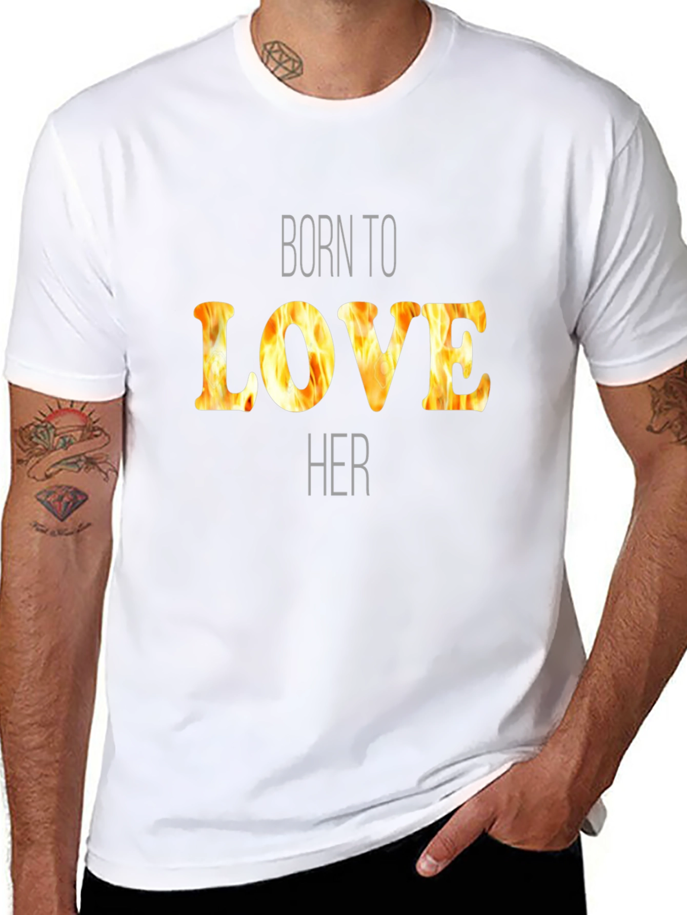 Born To Love Her Flame Graphic Black T-Shirt