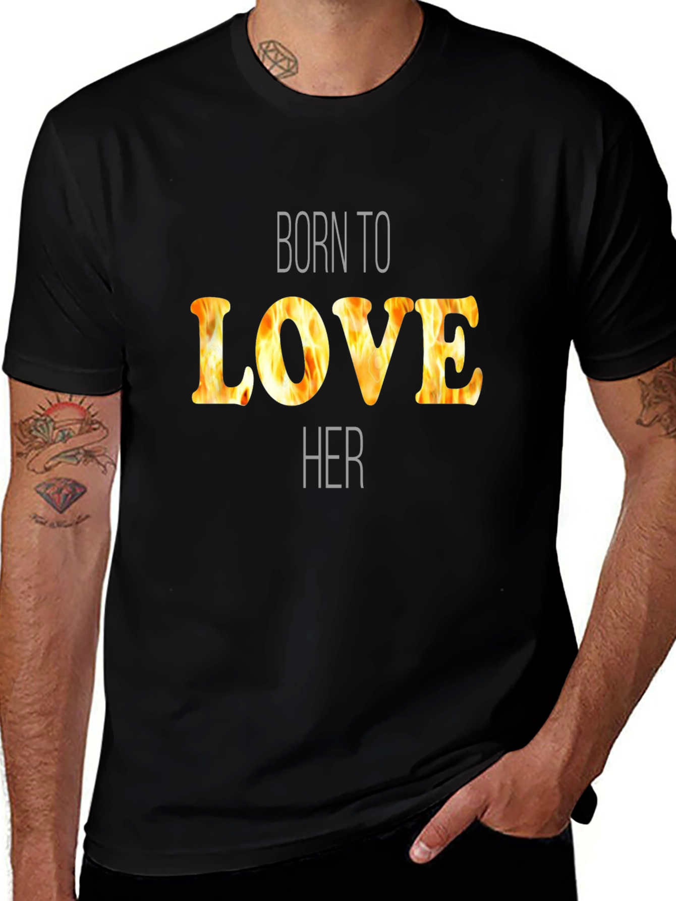 Born To Love Her Flame Graphic Black T-Shirt