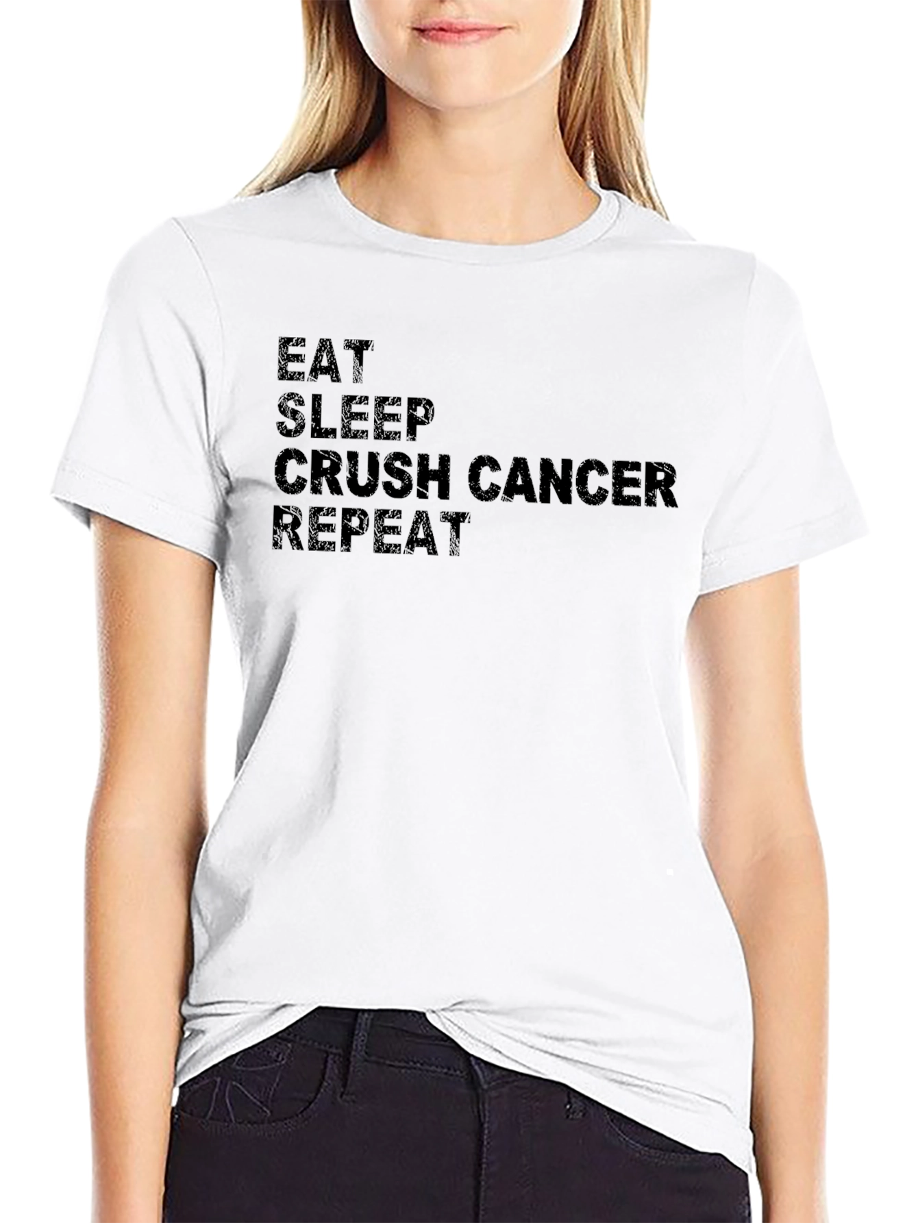 Eat Sleep Crush Cancer Repeat Black T-Shirt