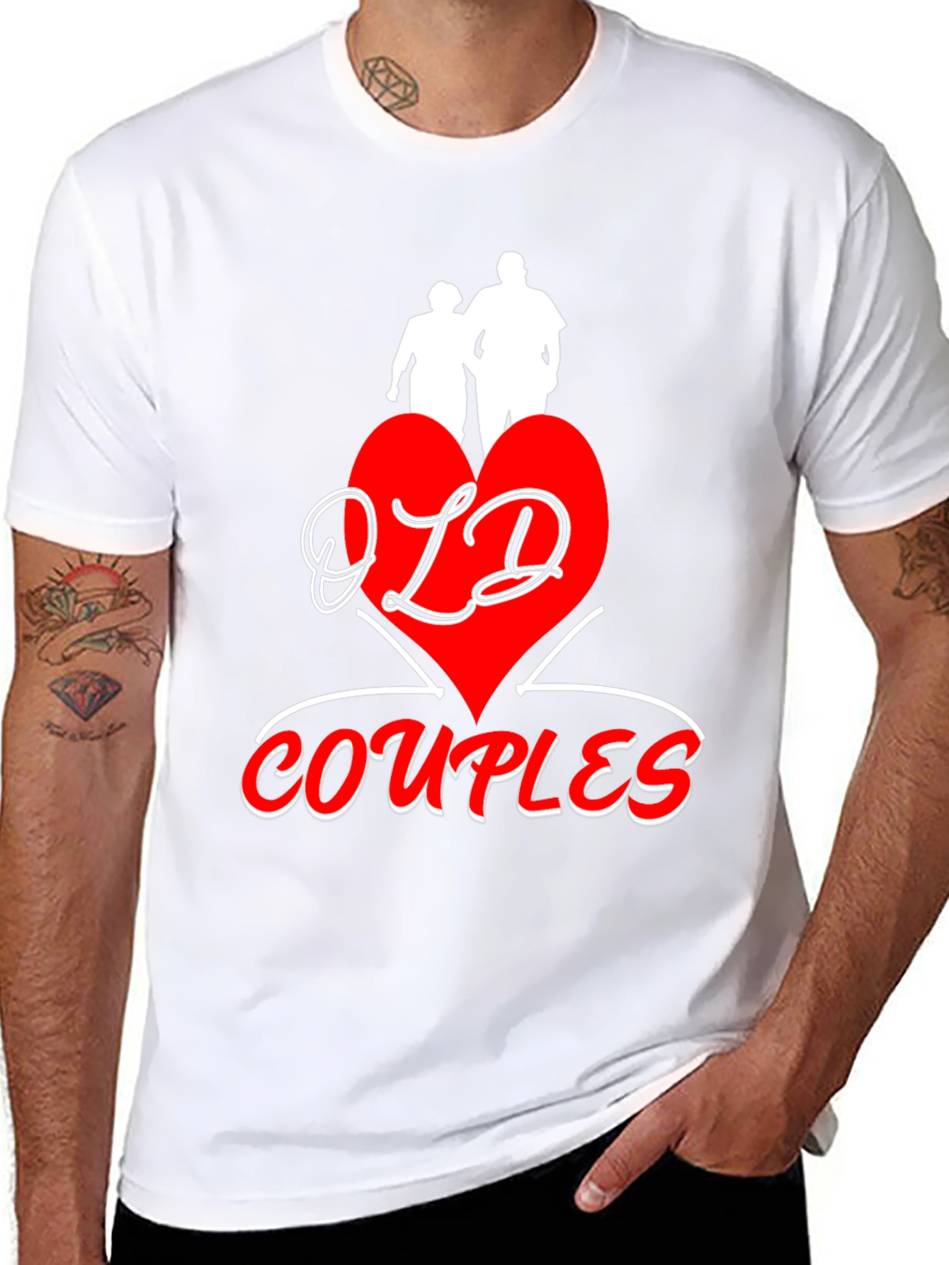 Old Couples T-Shirt: Red Heart Design