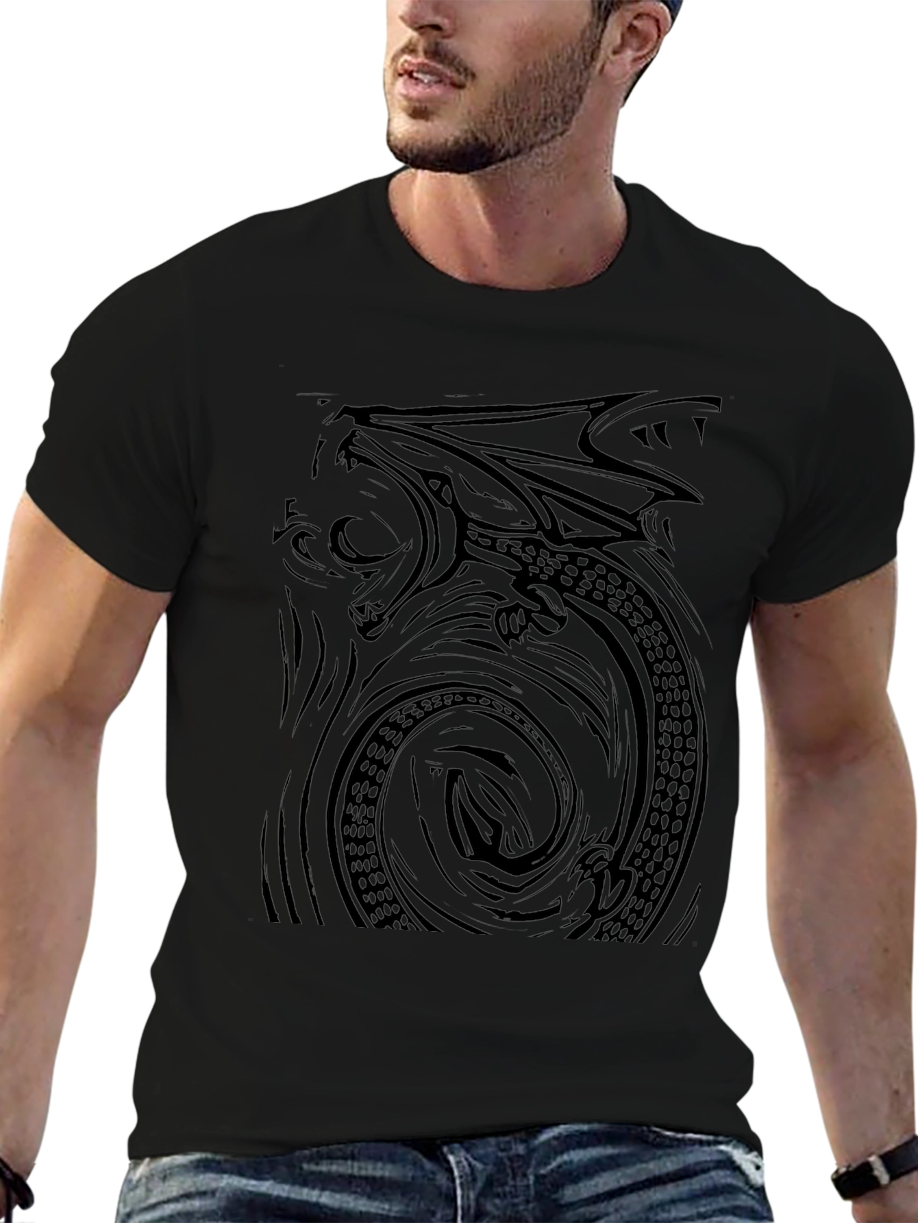 Mens Black Dragon Graphic T-Shirt