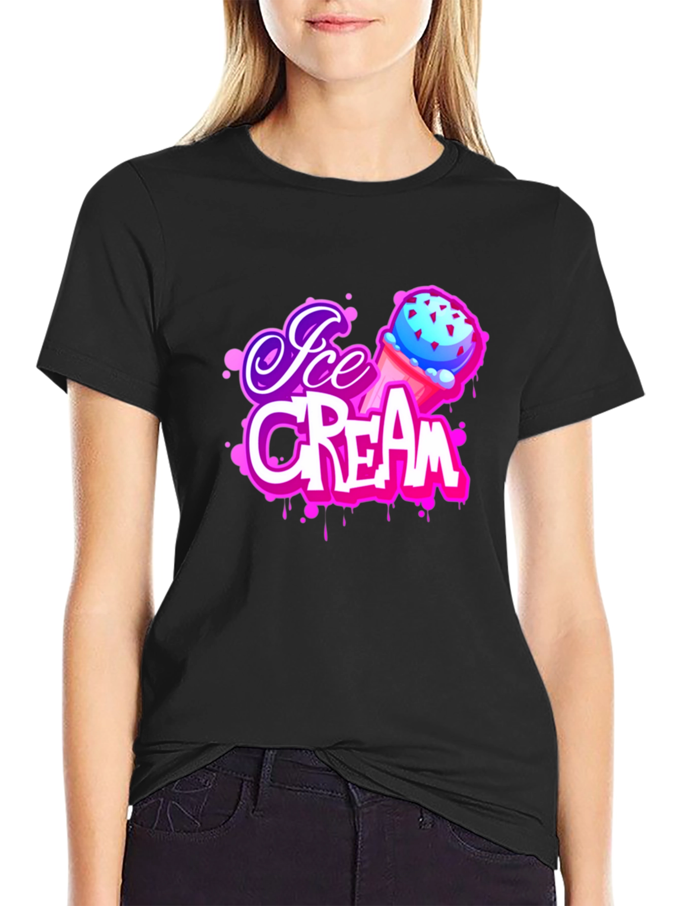 Ice Cream Graphic Black T-Shirt