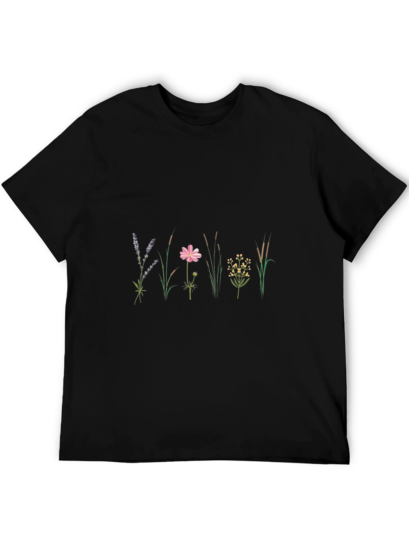 Botanical Print Black T-Shirt - Nature Inspired Style