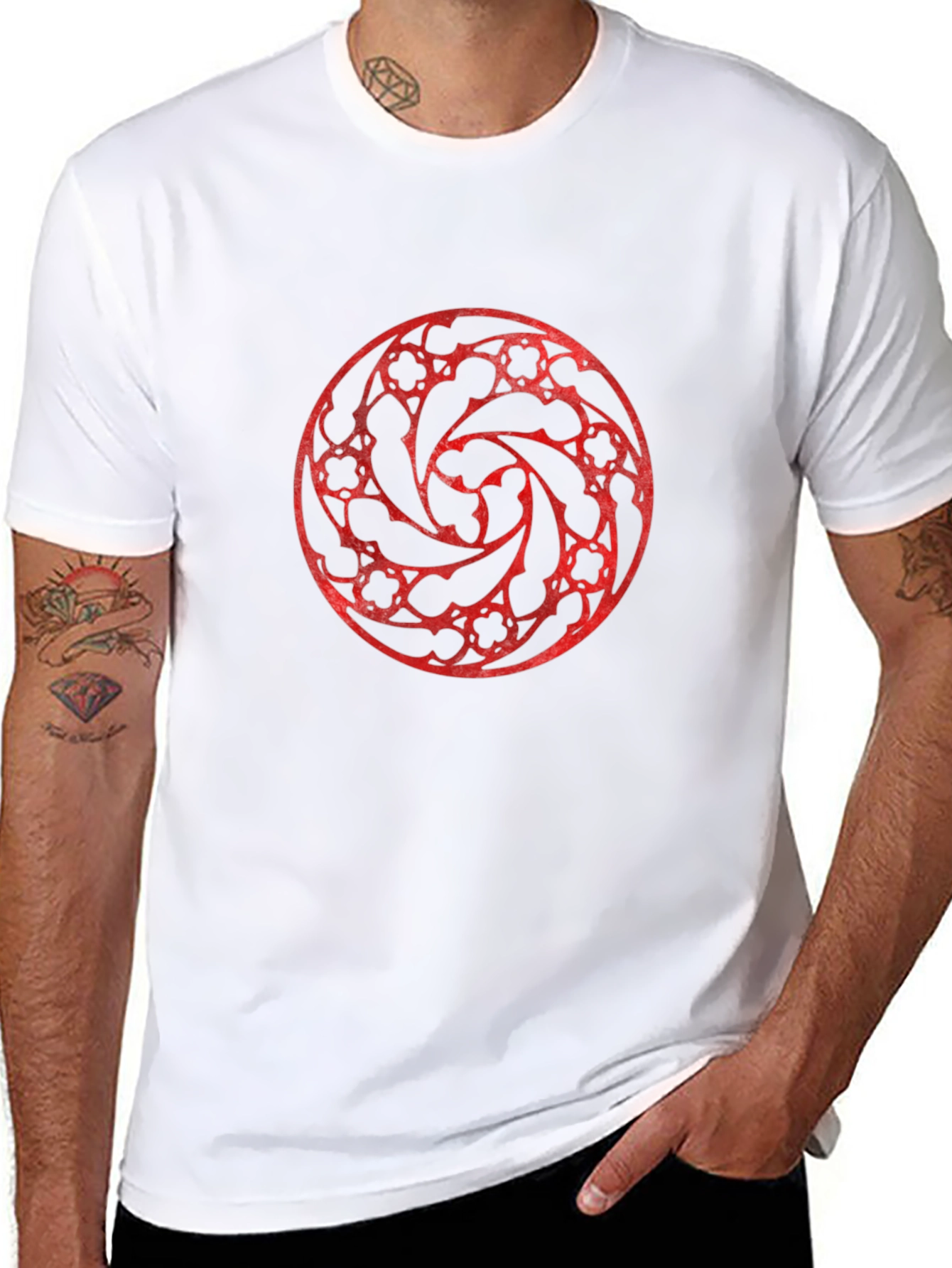 Black T-Shirt with Red Circular Gothic Design