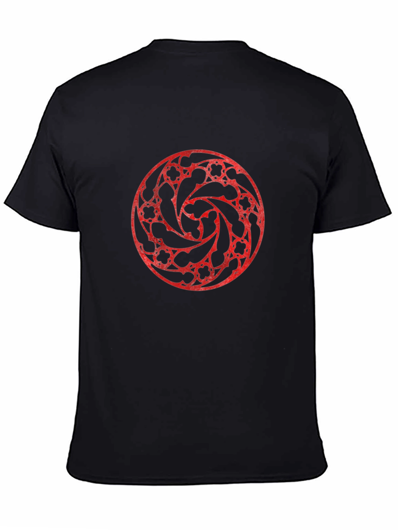 Black T-Shirt with Red Circular Gothic Design