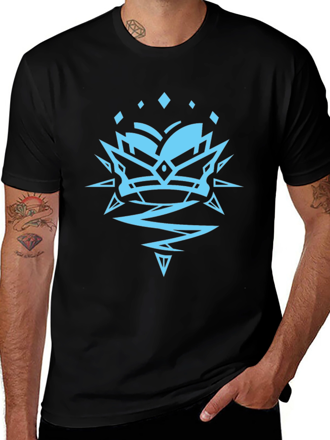 Geometric Crown Graphic Black Tee