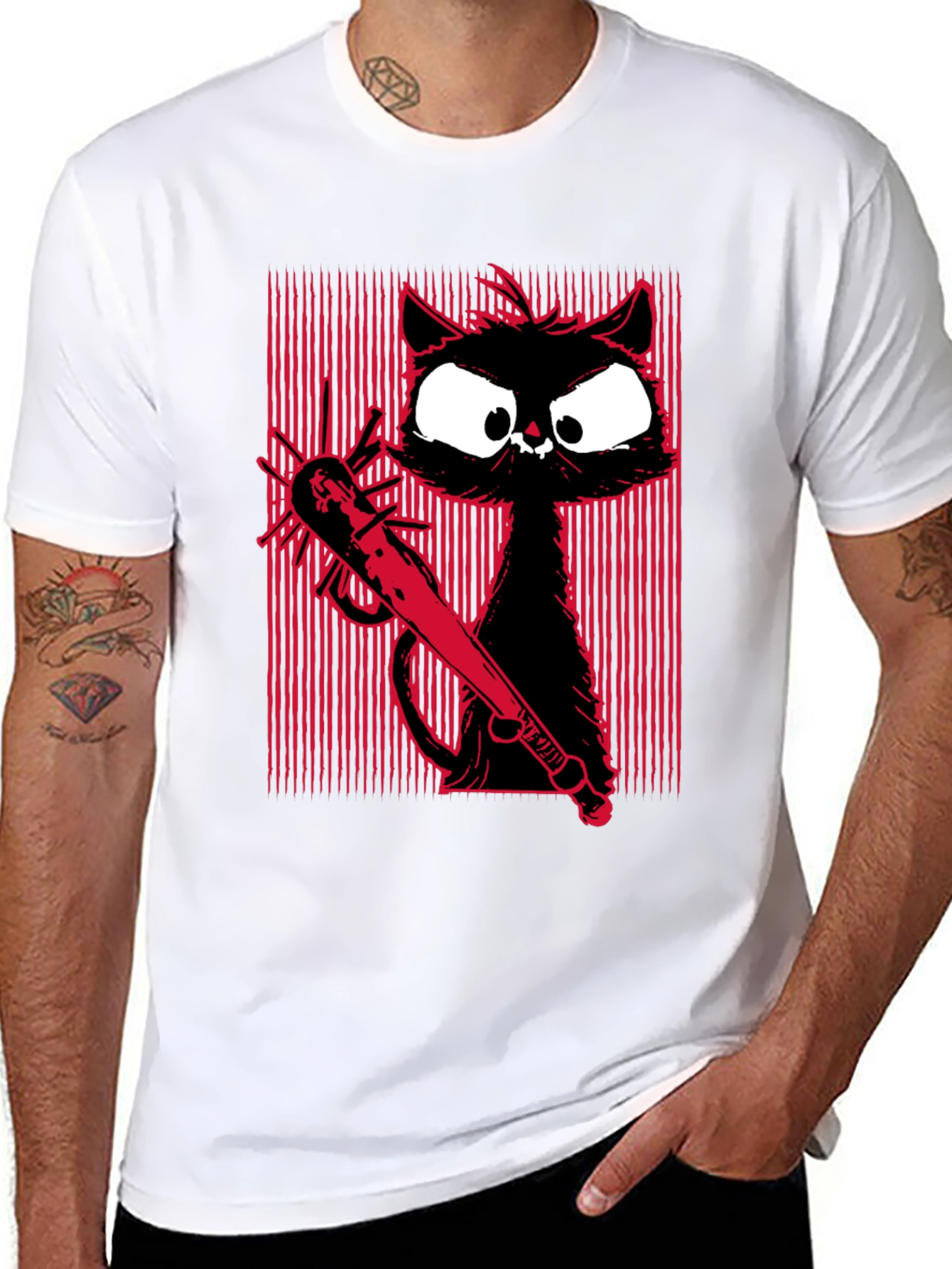 Cat with Spiked Bat Graphic Tee