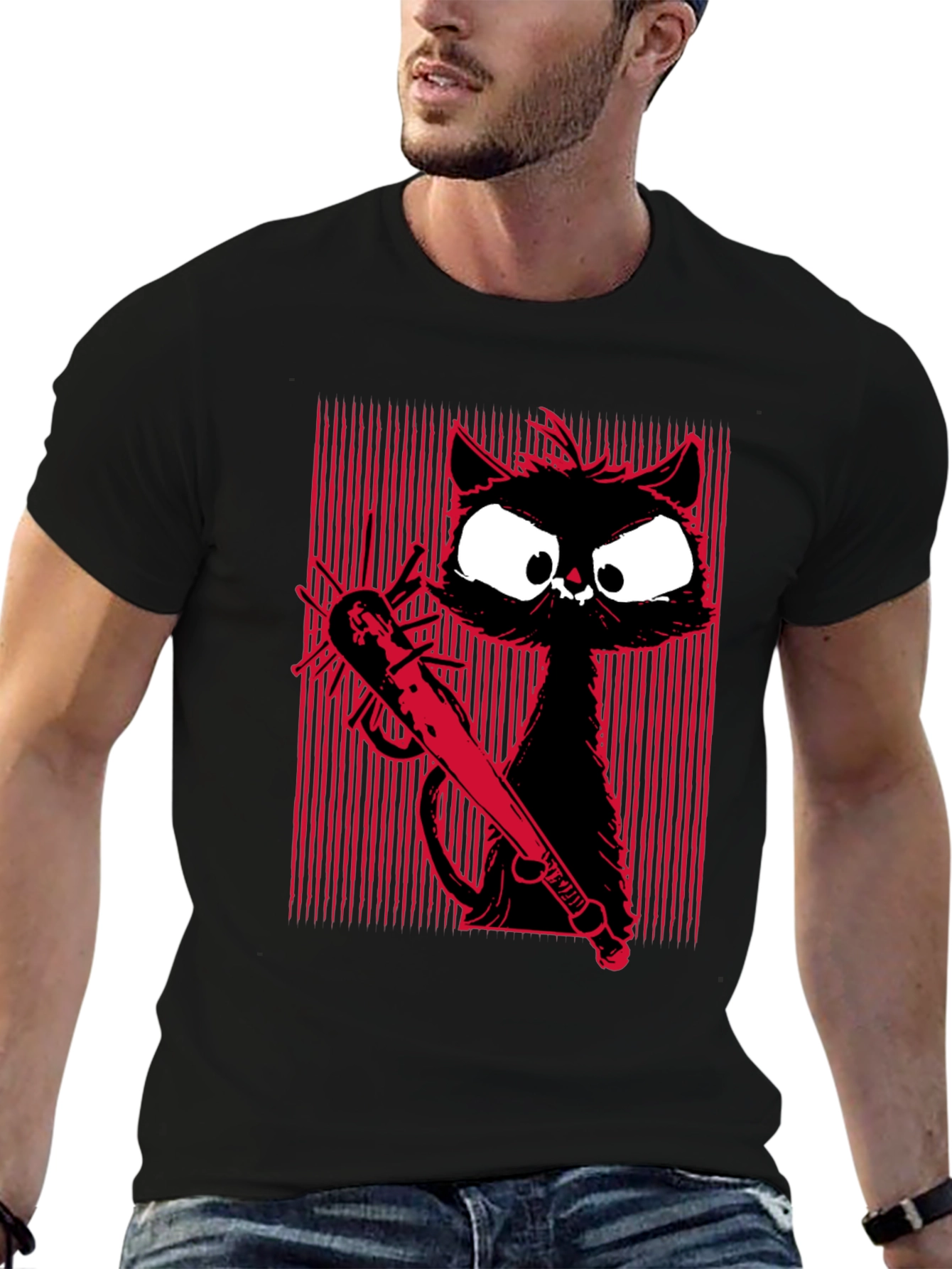 Cat with Spiked Bat Graphic Tee