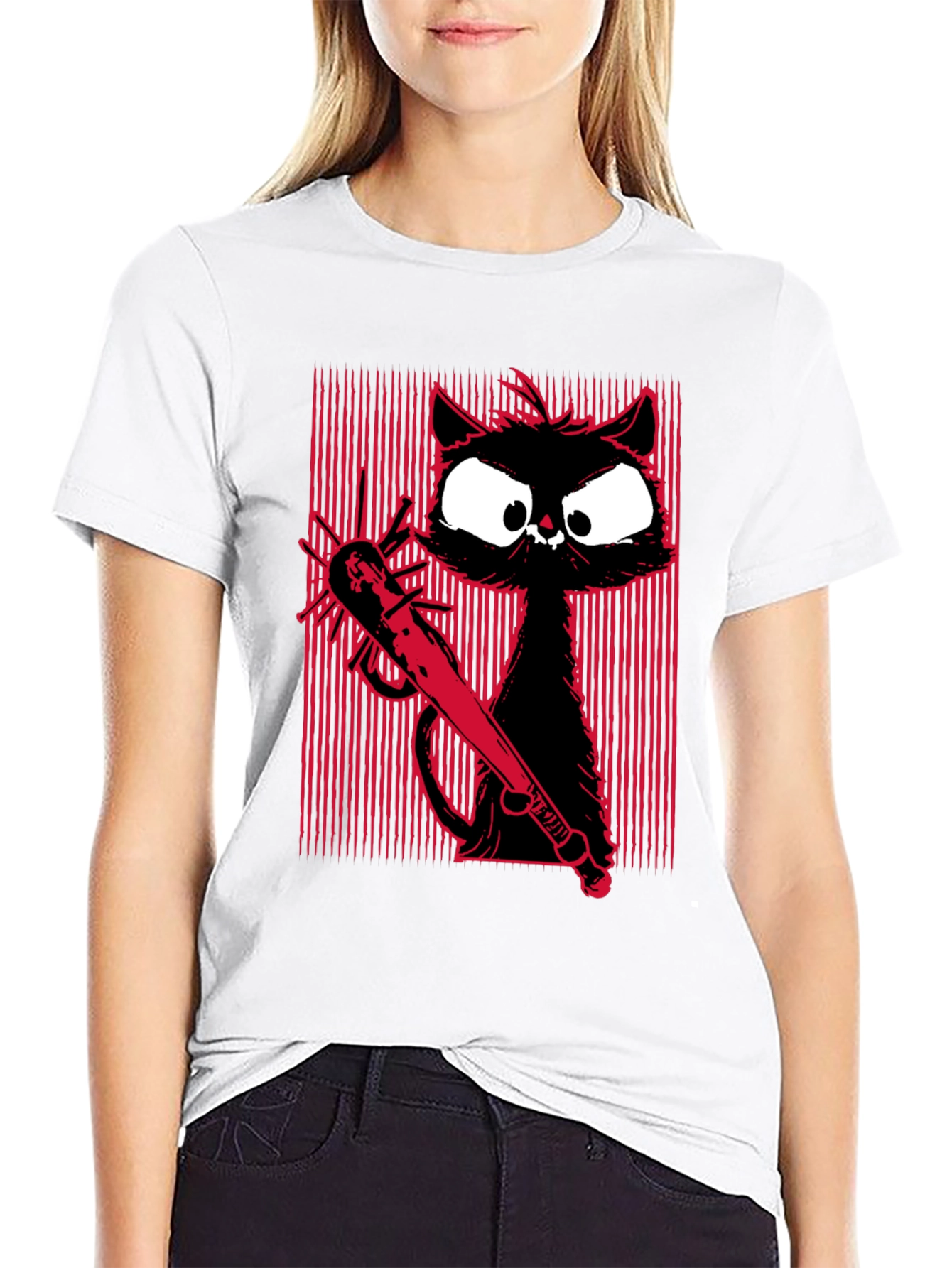 Cat with Spiked Bat Graphic Tee