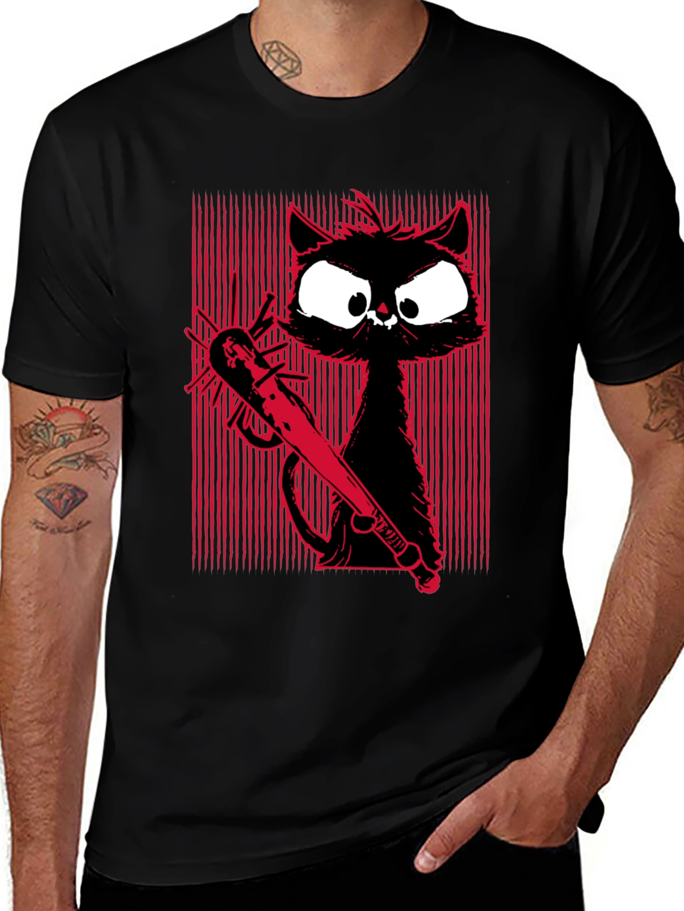 Cat with Spiked Bat Graphic Tee