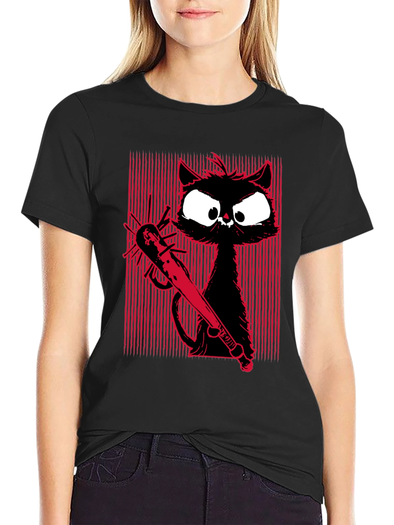 Cat with Spiked Bat Graphic Tee