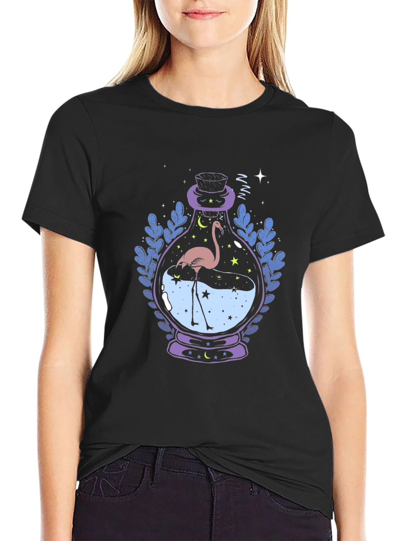 Mystic Flamingo Black T-Shirt