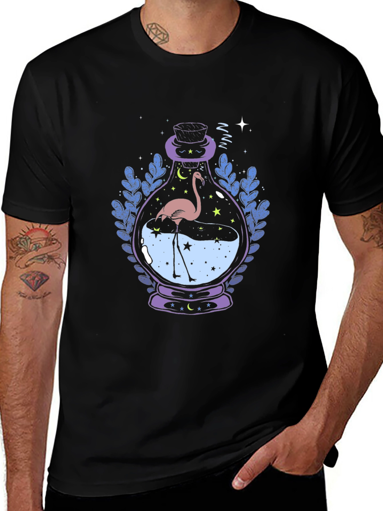 Mystic Flamingo Black T-Shirt