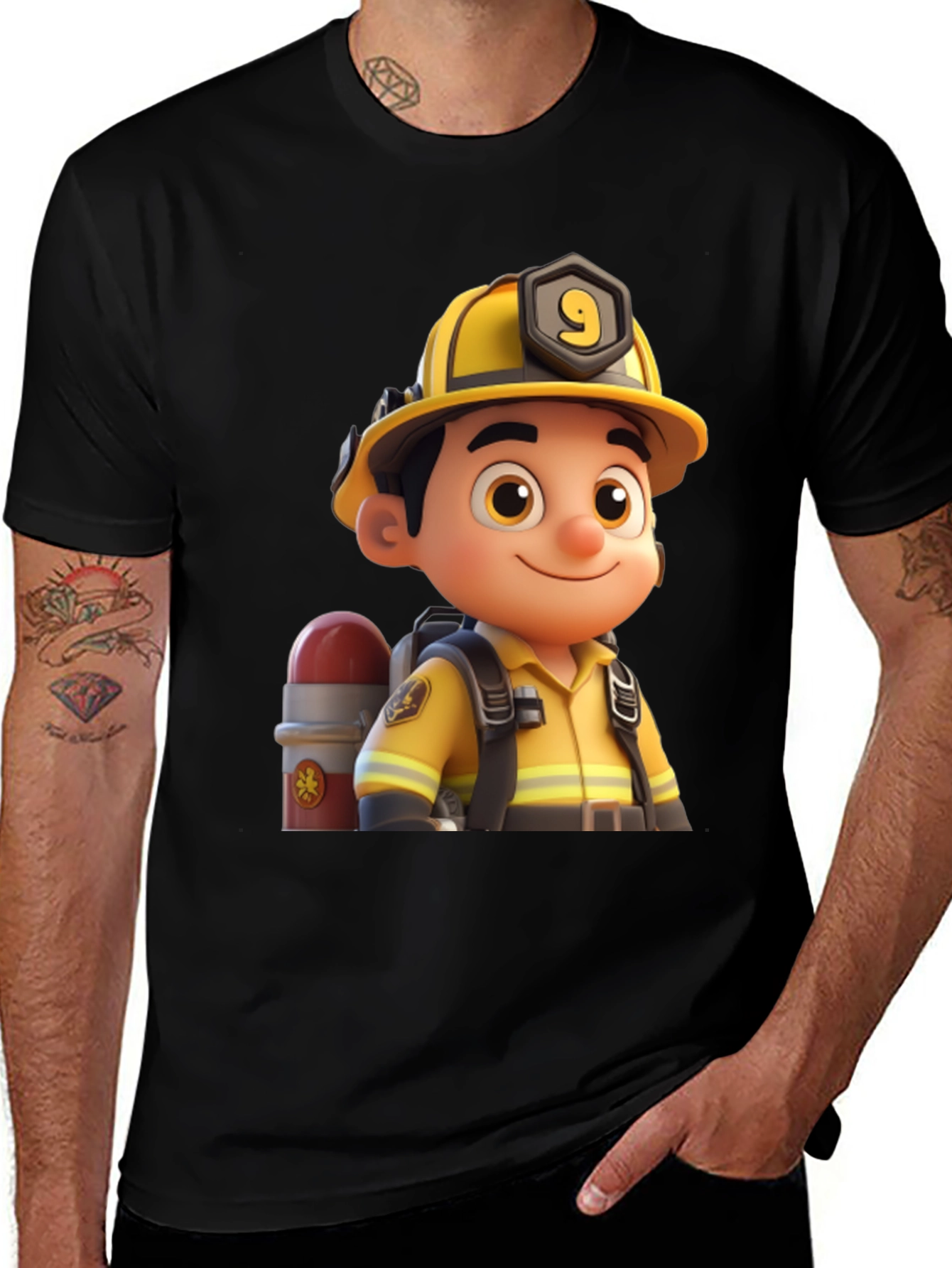 Cartoon Fireman Graphic Tee