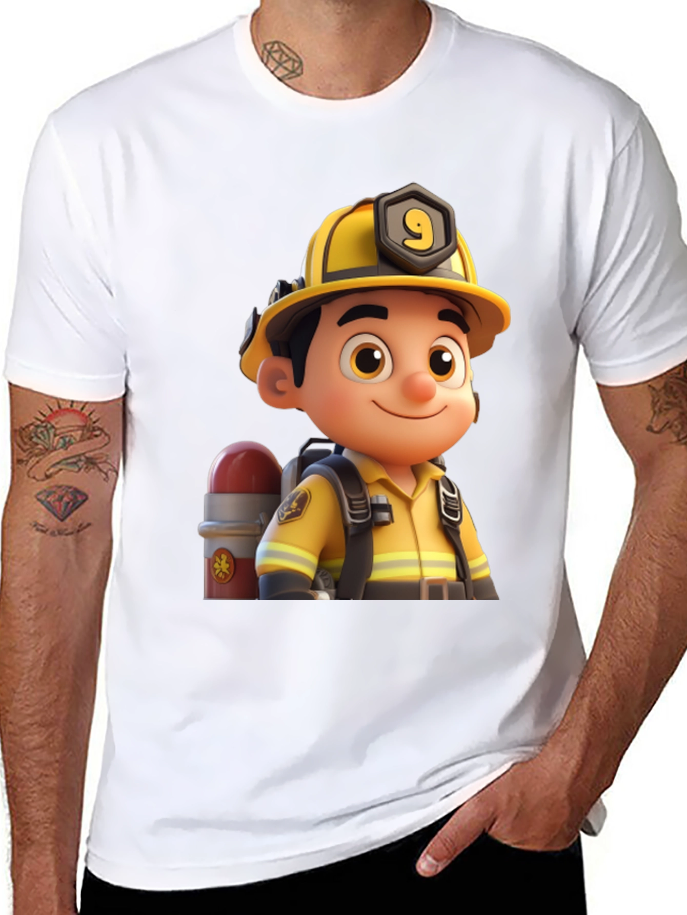 Cartoon Fireman Graphic Tee