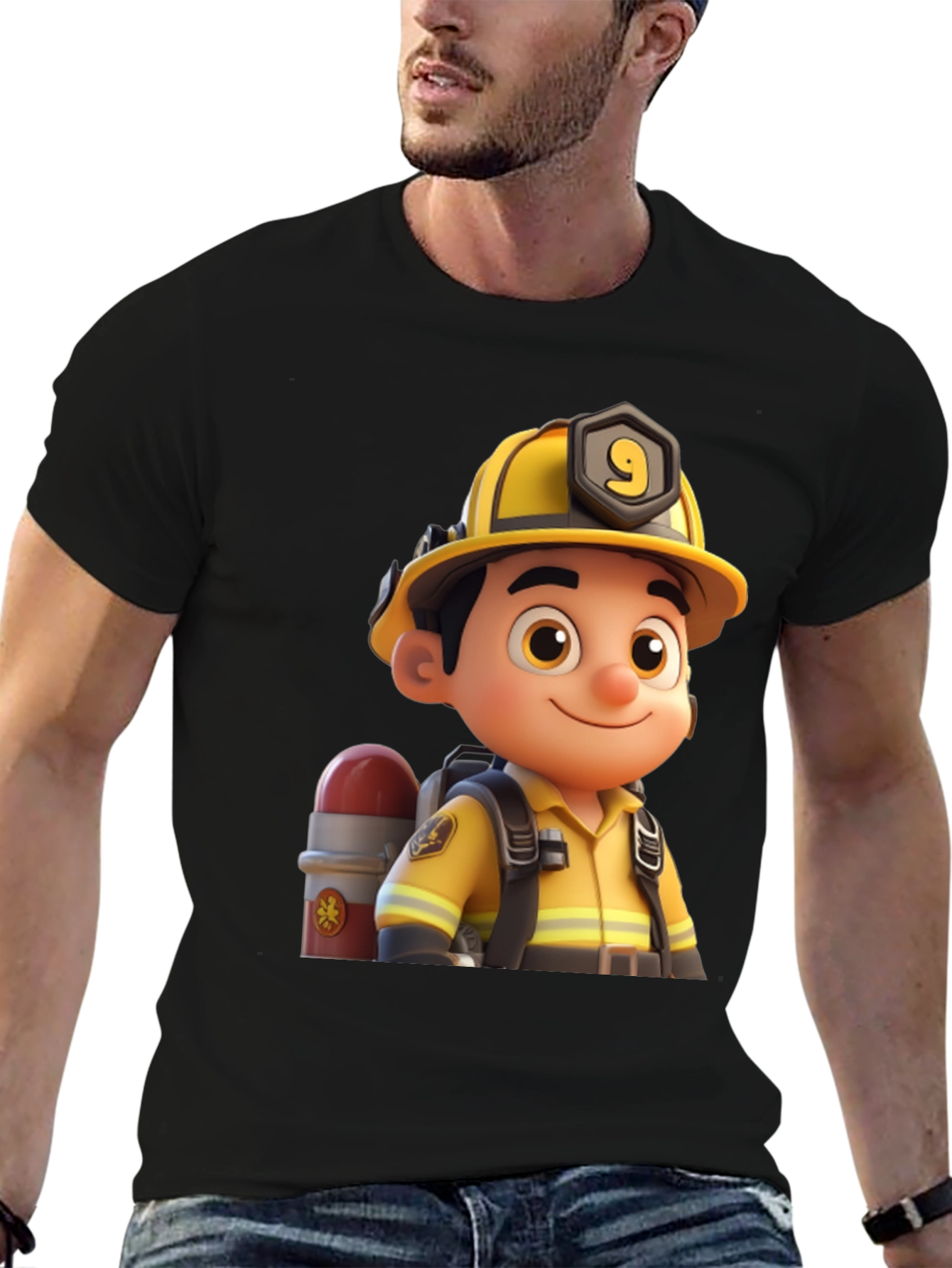 Cartoon Fireman Graphic Tee