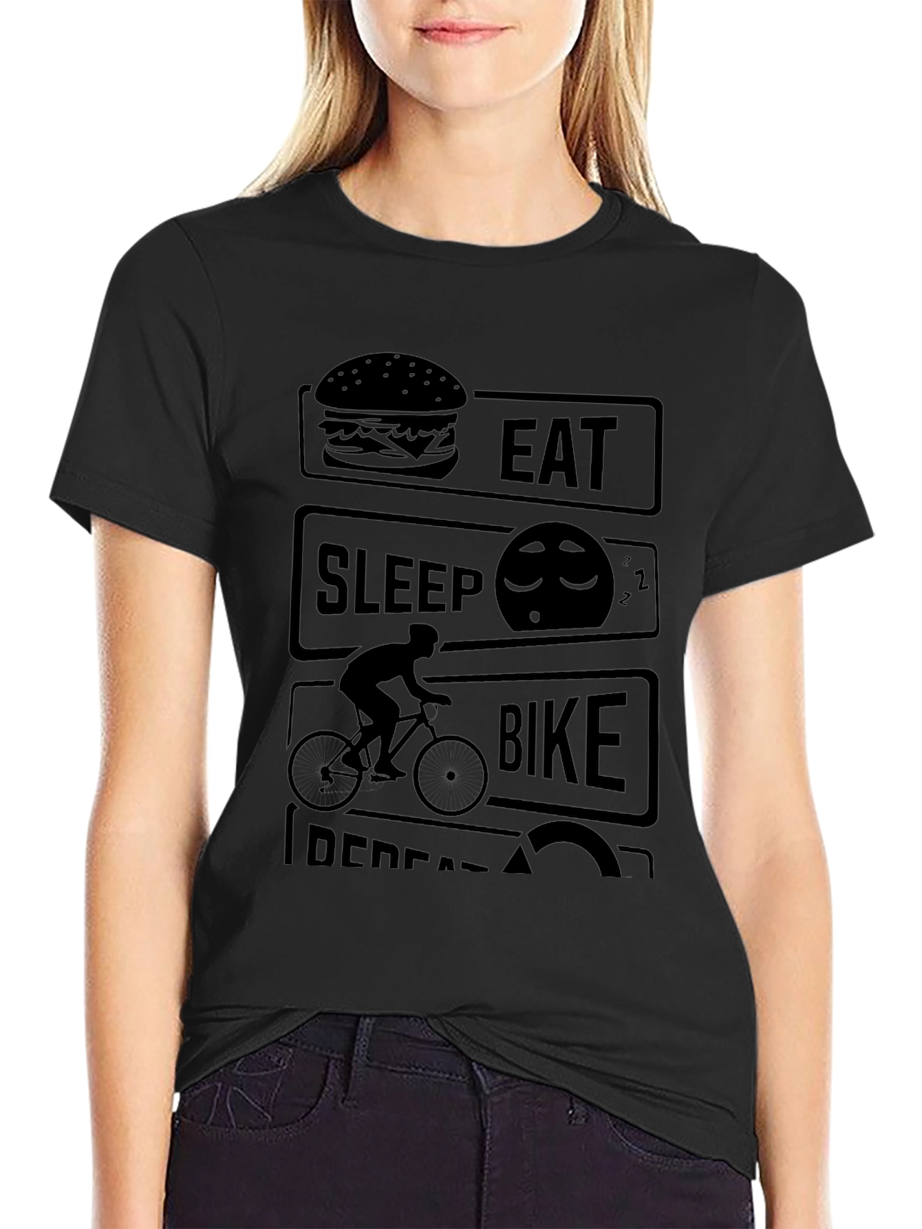 Eat Sleep Bike Repeat Black Graphic T-Shirt