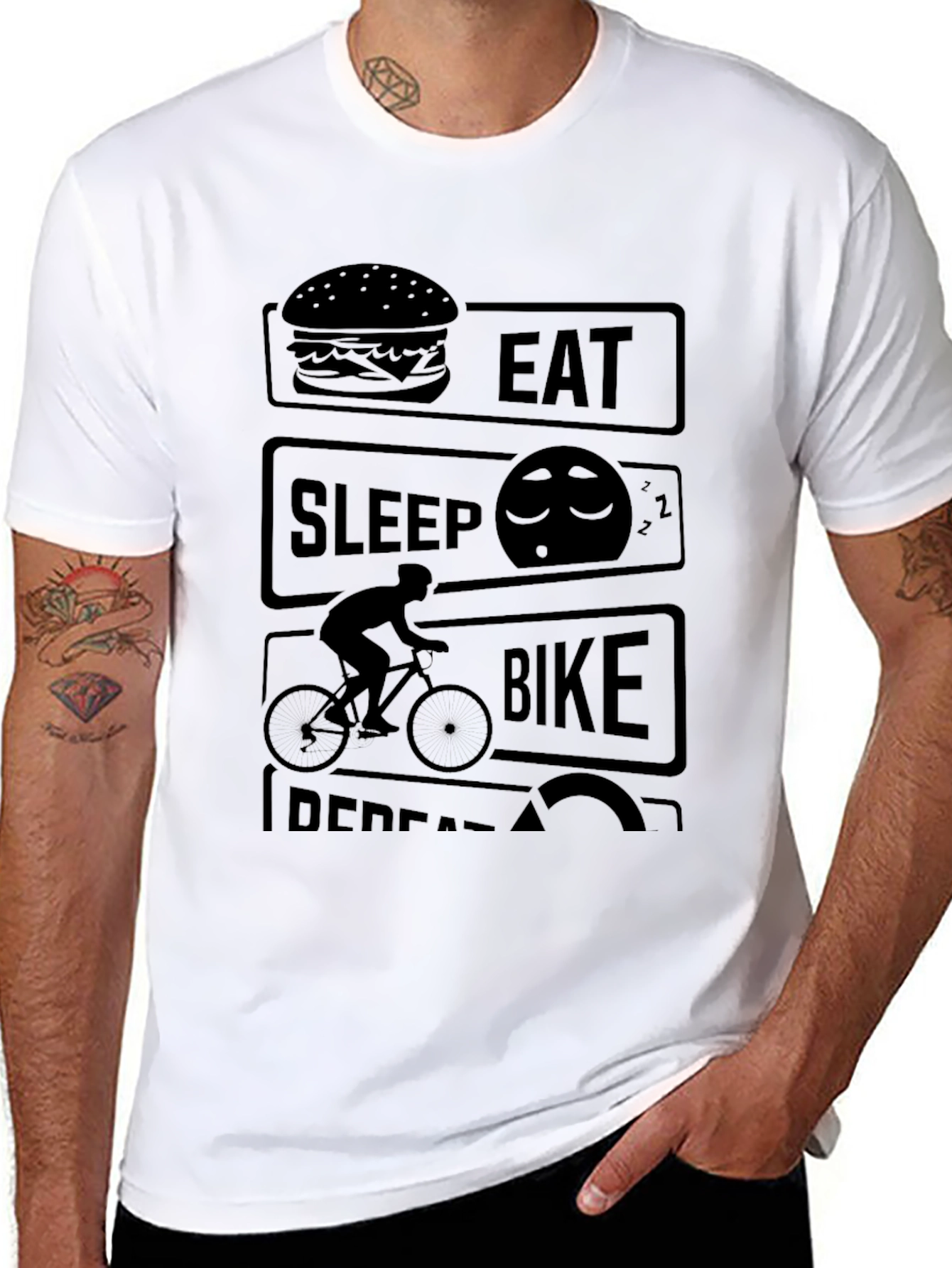 Eat Sleep Bike Repeat Black Graphic T-Shirt