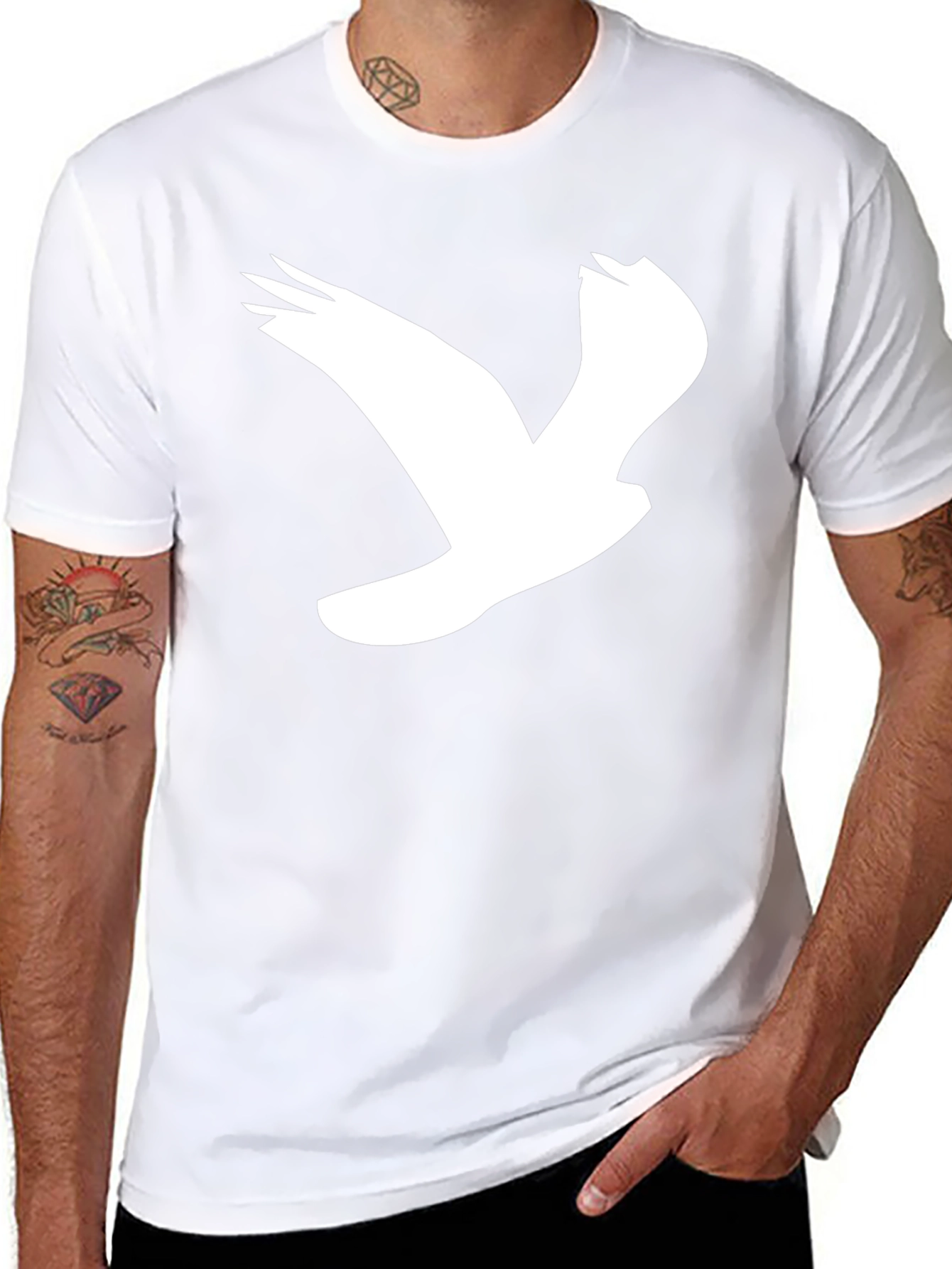 Black T-Shirt with White Bird Graphic