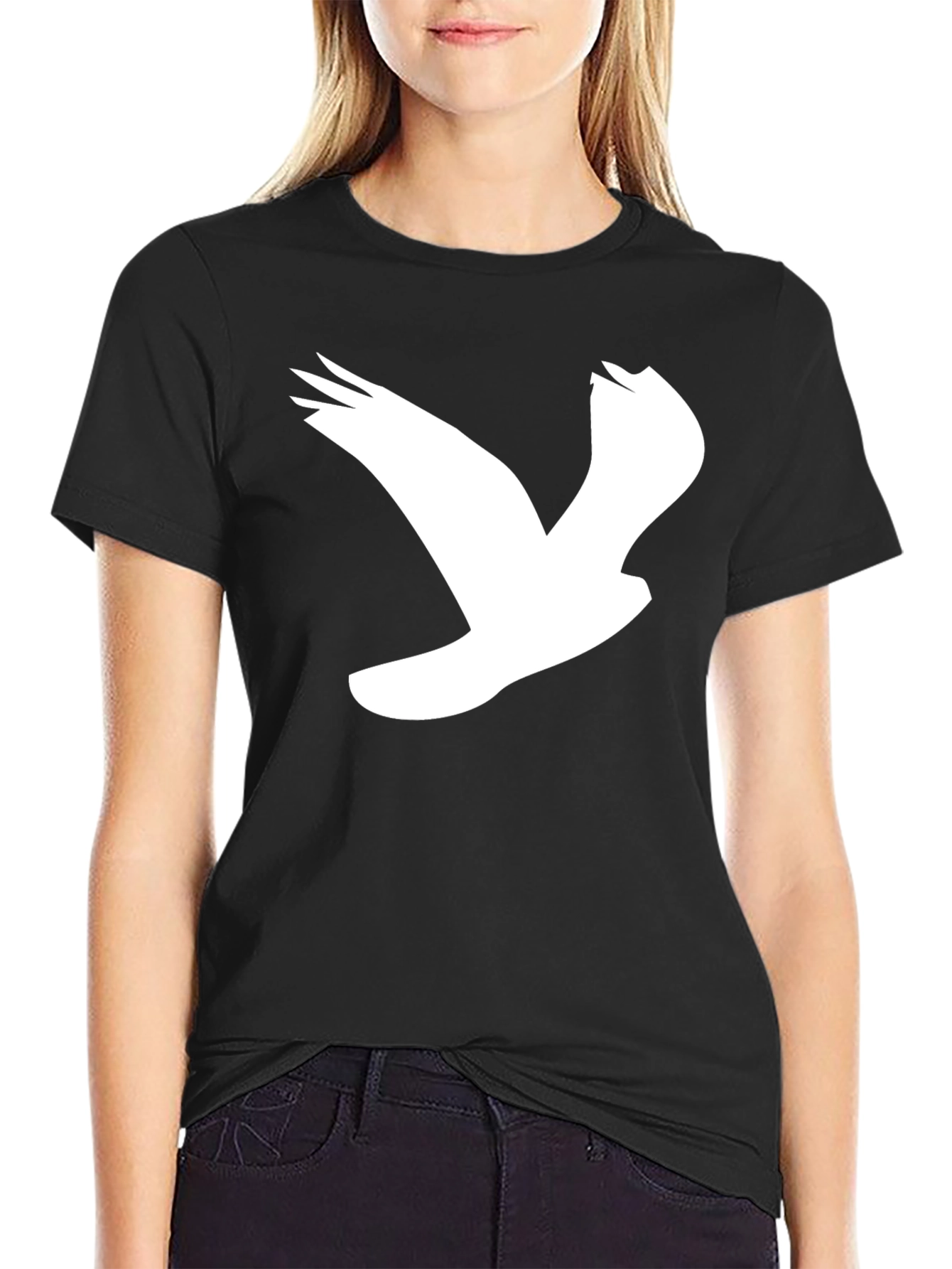 Black T-Shirt with White Bird Graphic