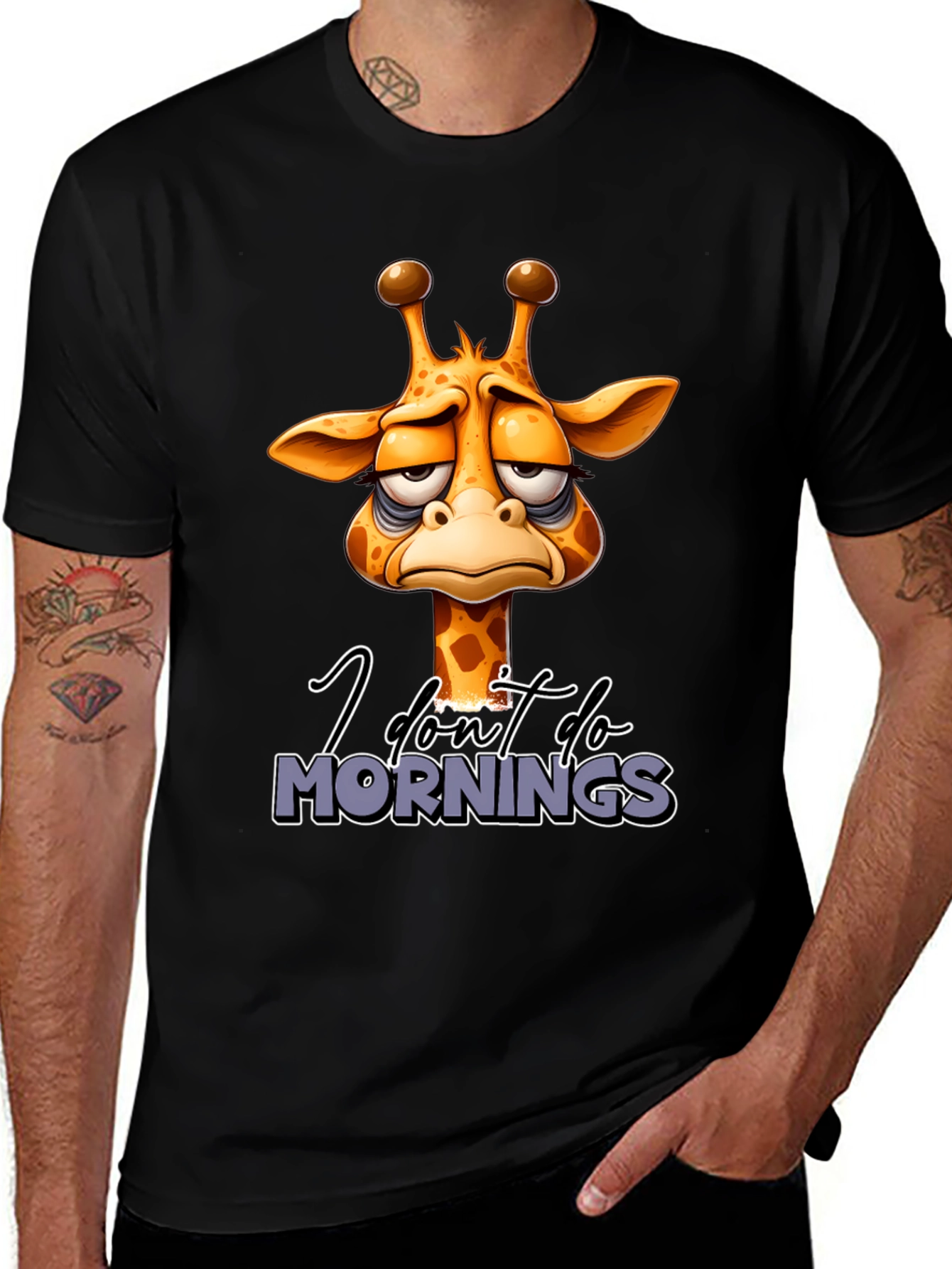 Funny Giraffe I Dont Do Mornings Graphic T-Shirt