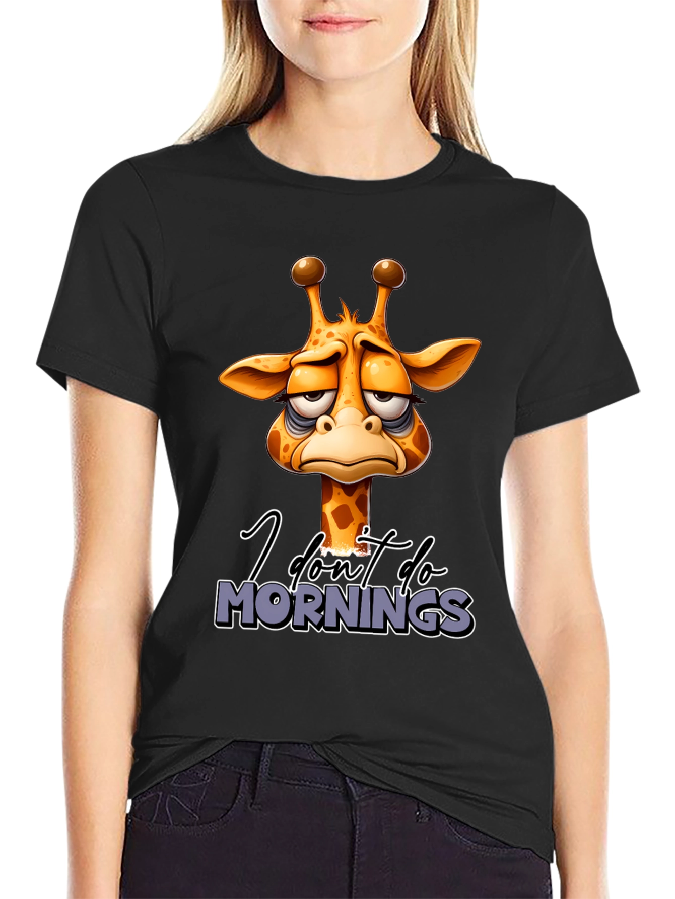 Funny Giraffe I Dont Do Mornings Graphic T-Shirt