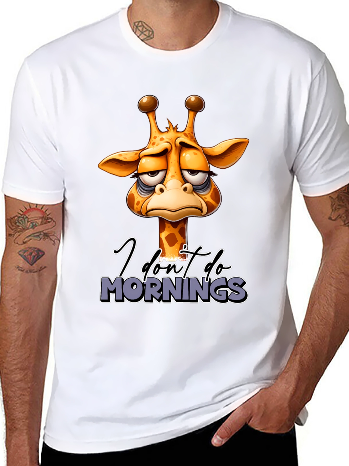 Funny Giraffe I Dont Do Mornings Graphic T-Shirt