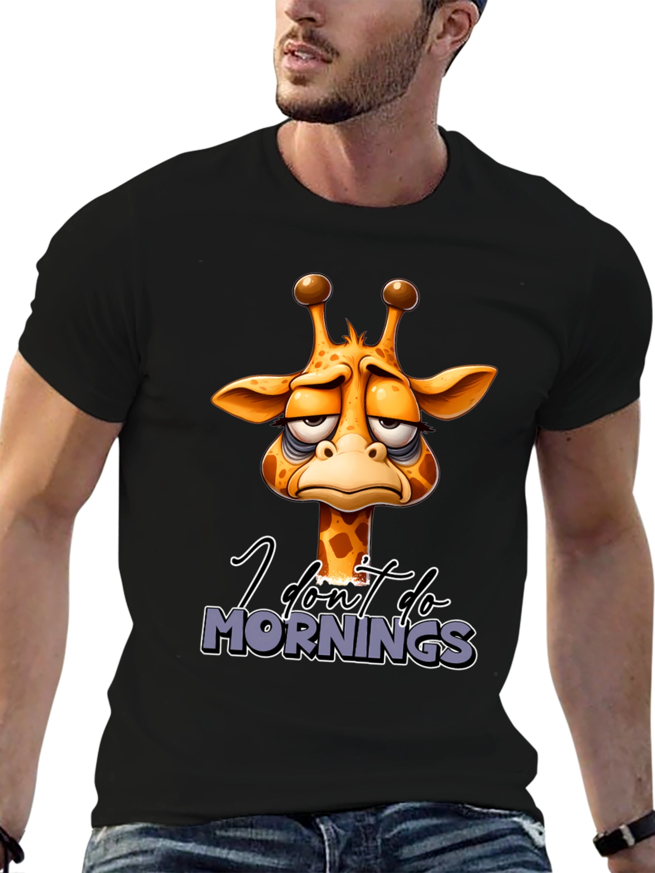 Funny Giraffe I Dont Do Mornings Graphic T-Shirt