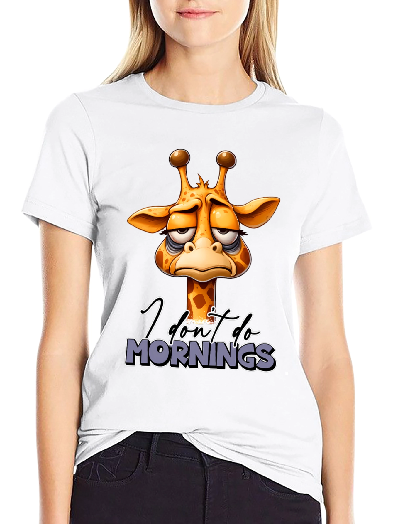 Funny Giraffe I Dont Do Mornings Graphic T-Shirt