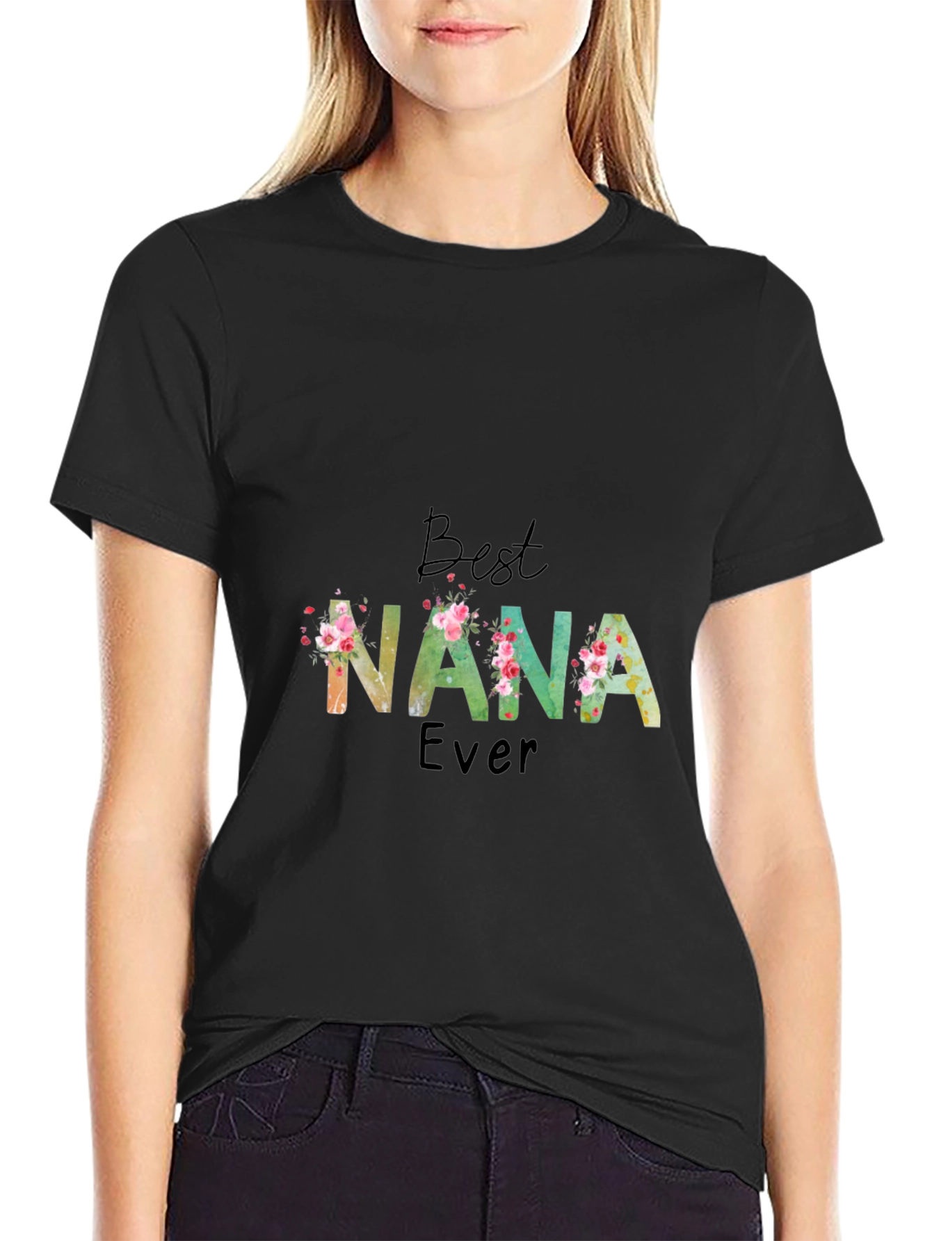 Best Nana Ever Floral T-Shirt Soft Cotton Tee