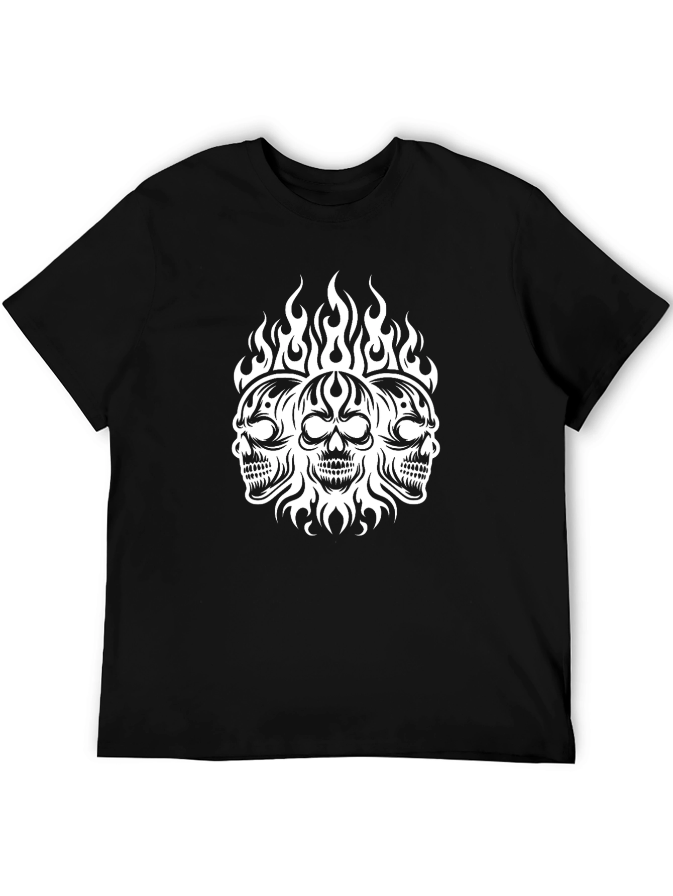 Mens Skull Flame Graphic Black T-Shirt