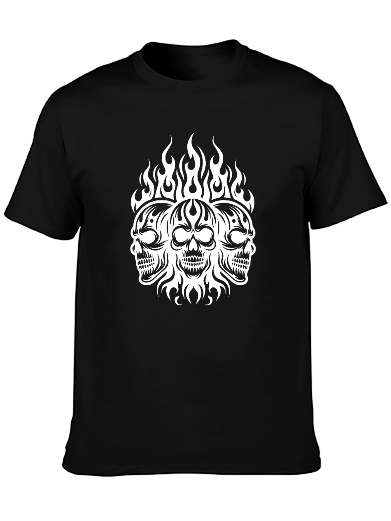 Mens Skull Flame Graphic Black T-Shirt