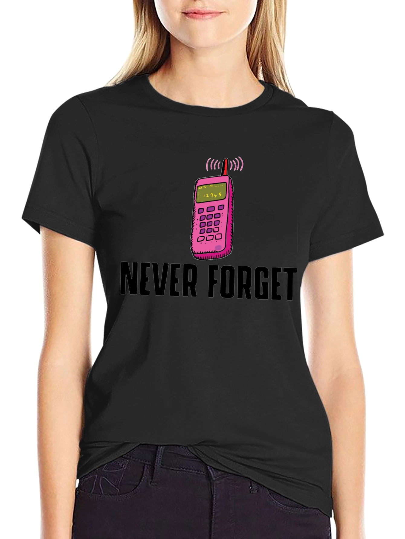 Never Forget Retro Cell Phone Black T-Shirt