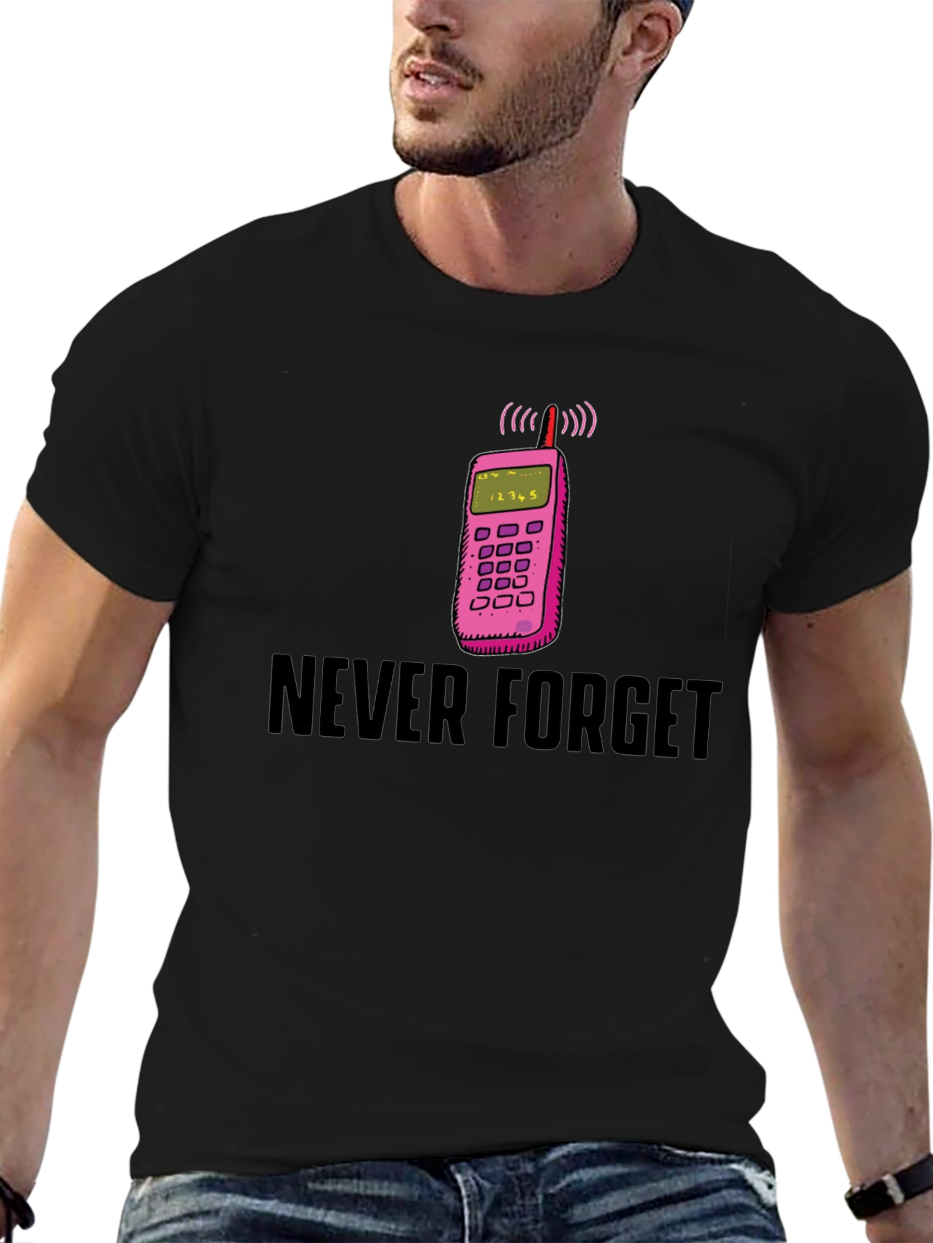 Never Forget Retro Cell Phone Black T-Shirt