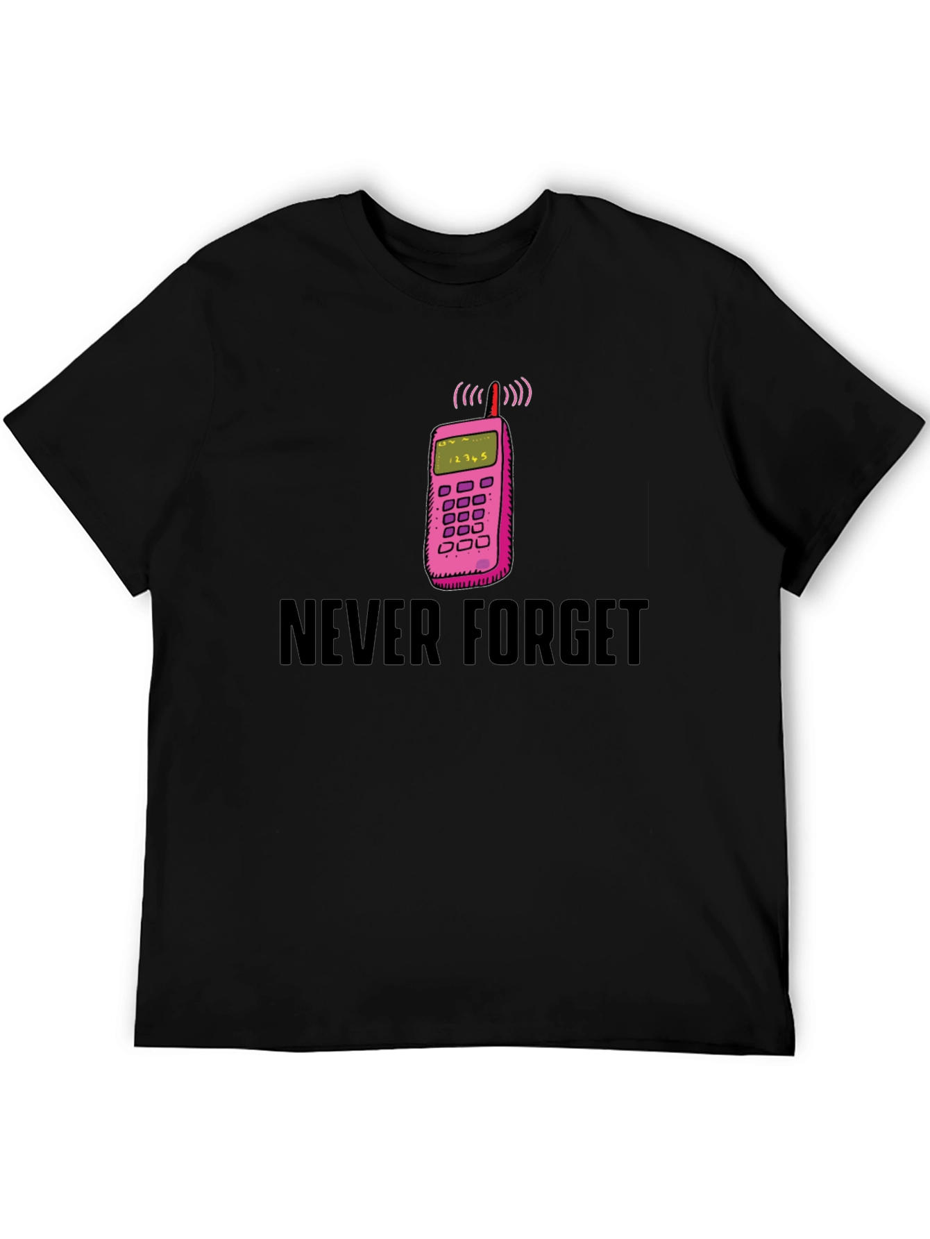Never Forget Retro Cell Phone Black T-Shirt