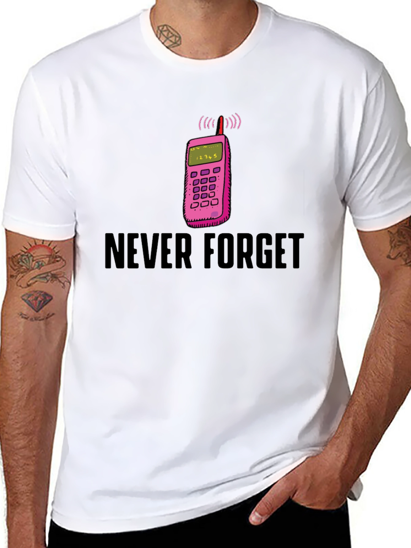 Never Forget Retro Cell Phone Black T-Shirt