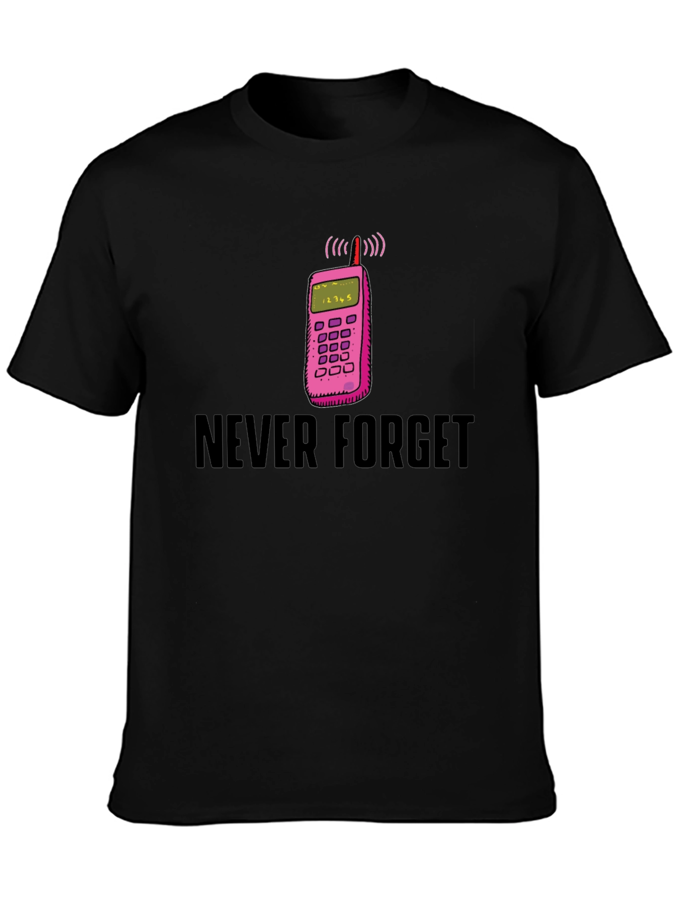Never Forget Retro Cell Phone Black T-Shirt