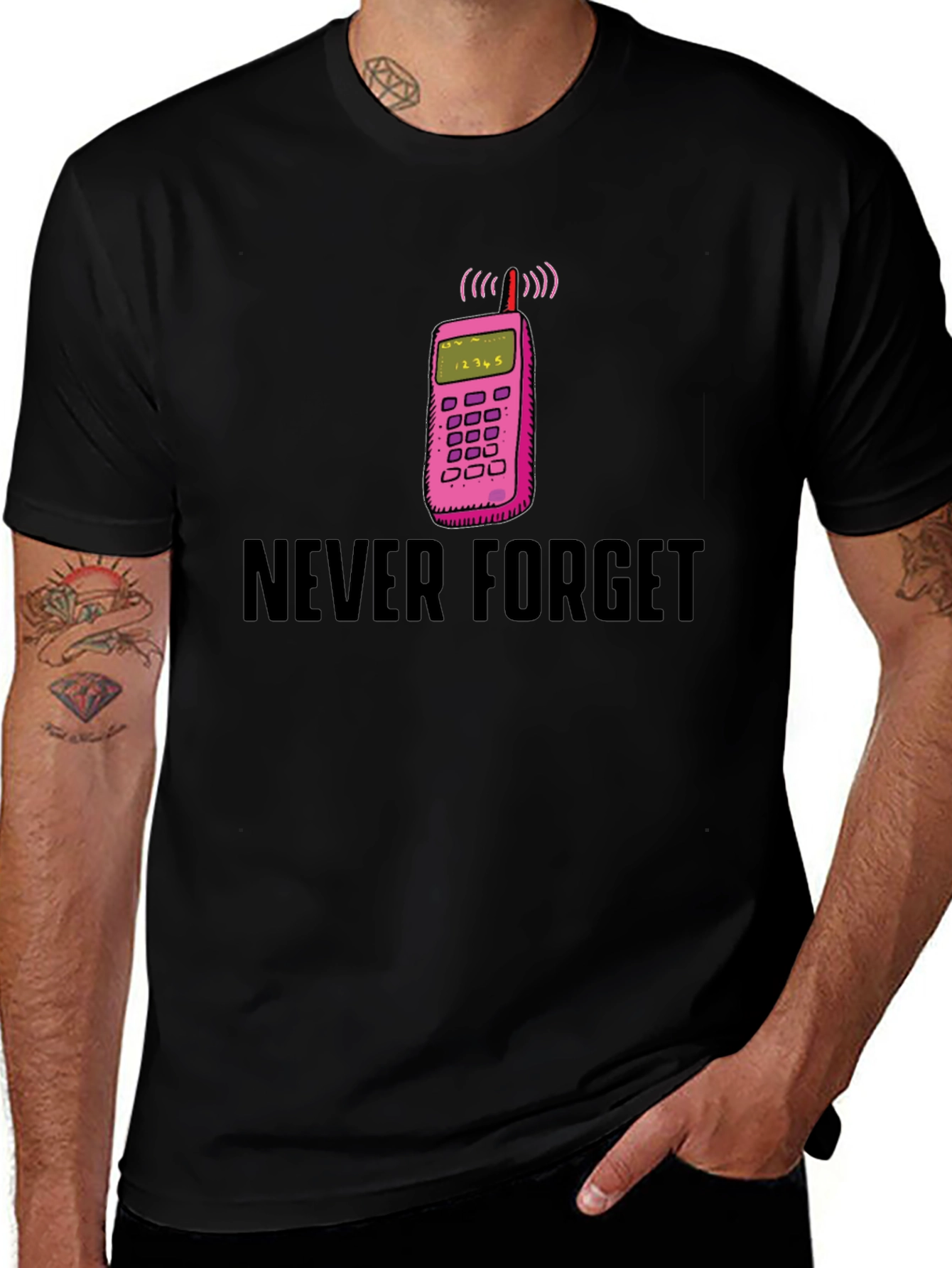 Never Forget Retro Cell Phone Black T-Shirt