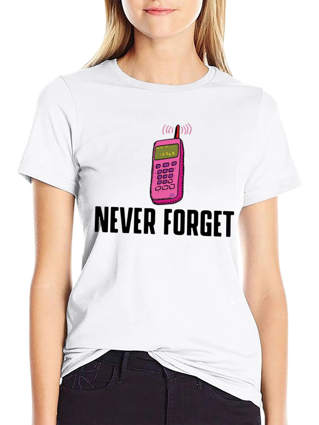 Never Forget Retro Cell Phone Black T-Shirt