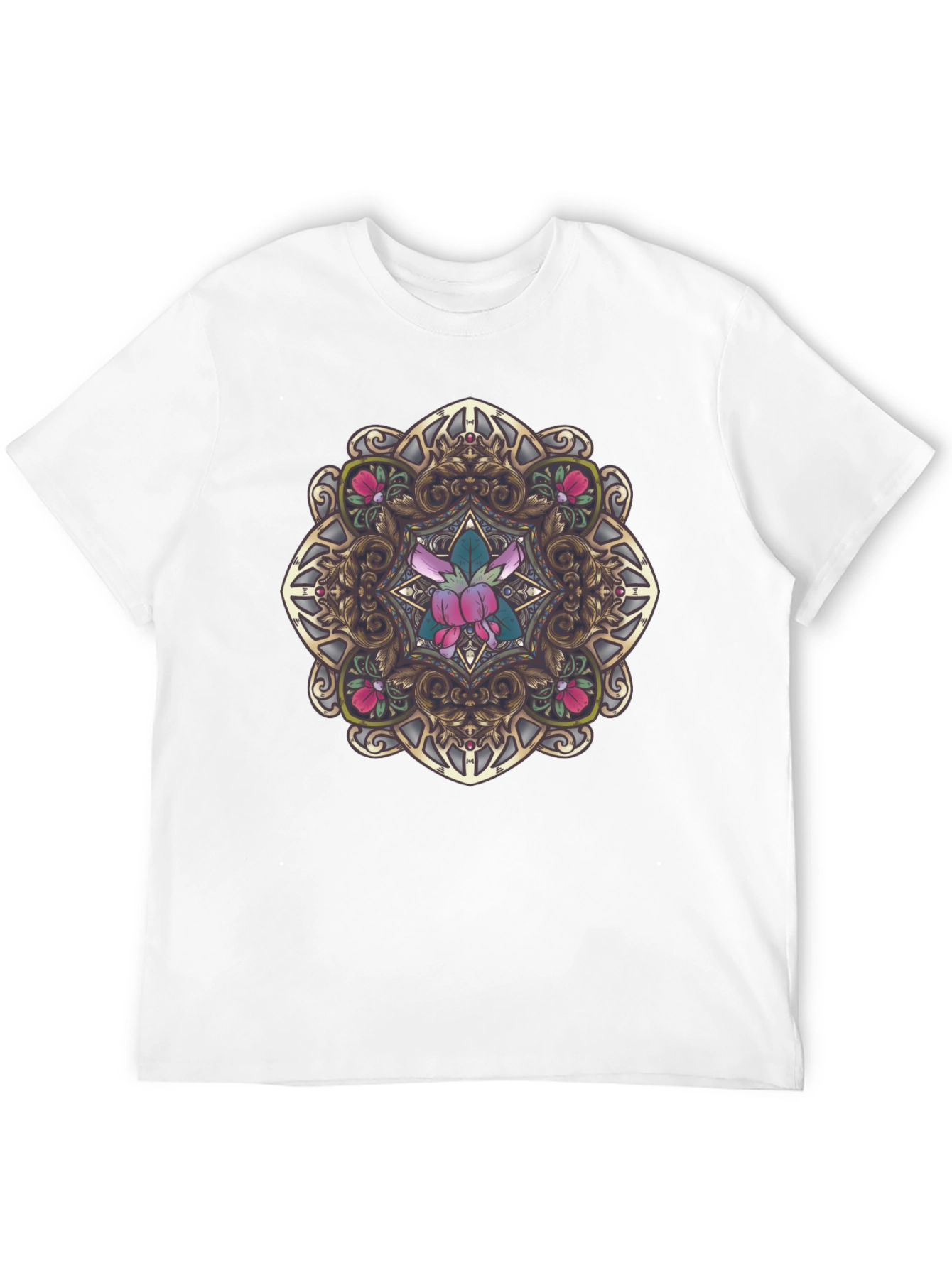 Ornate Floral Mandala Graphic Black T-Shirt